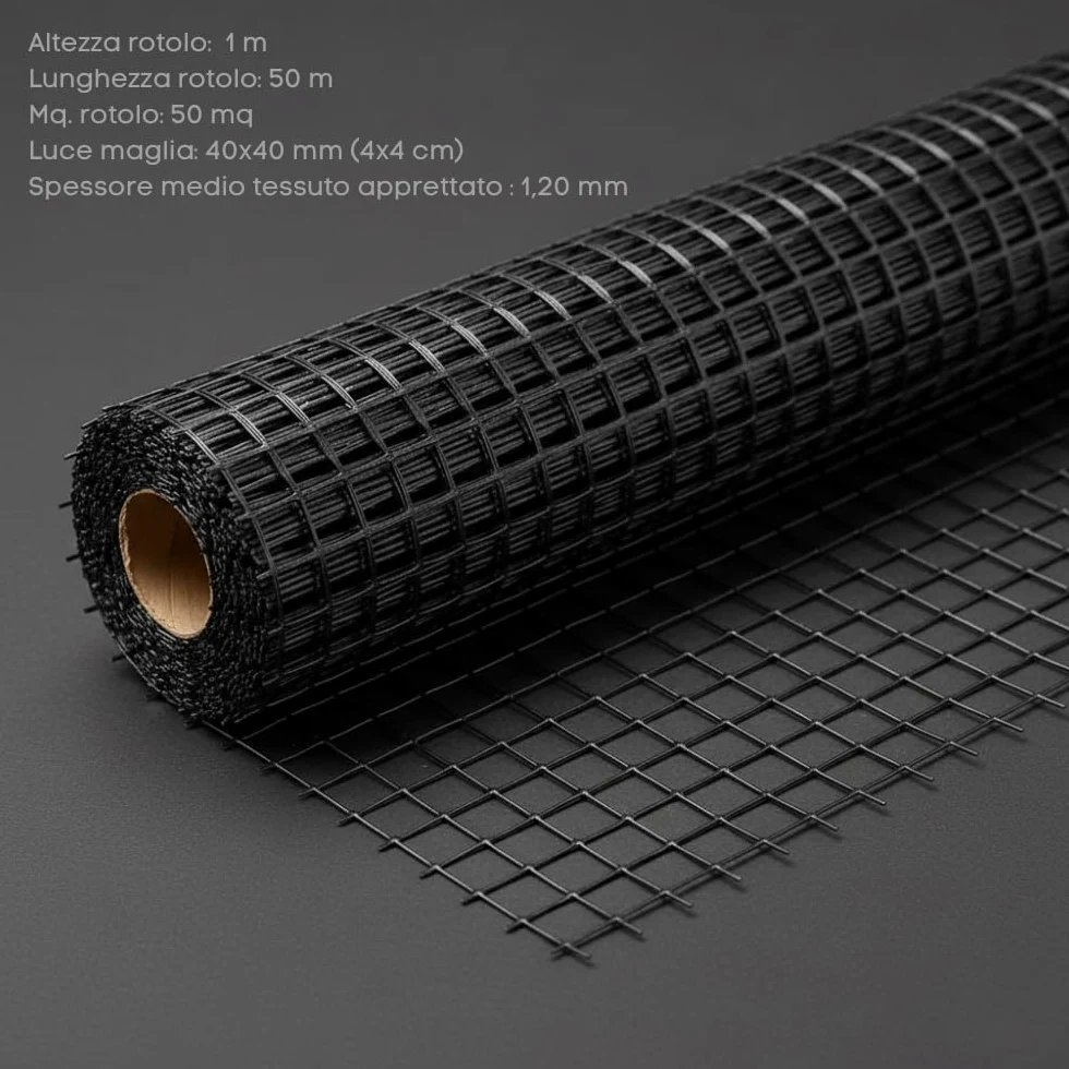 FORTUNATO Rete in Fibra di Vetro per Armatura Massetti e Intonaci, 2 Rotoli 1x50m, Maglia 40x40mm, 160g/m², Copertura 100mq, Trattamento Antialcalino