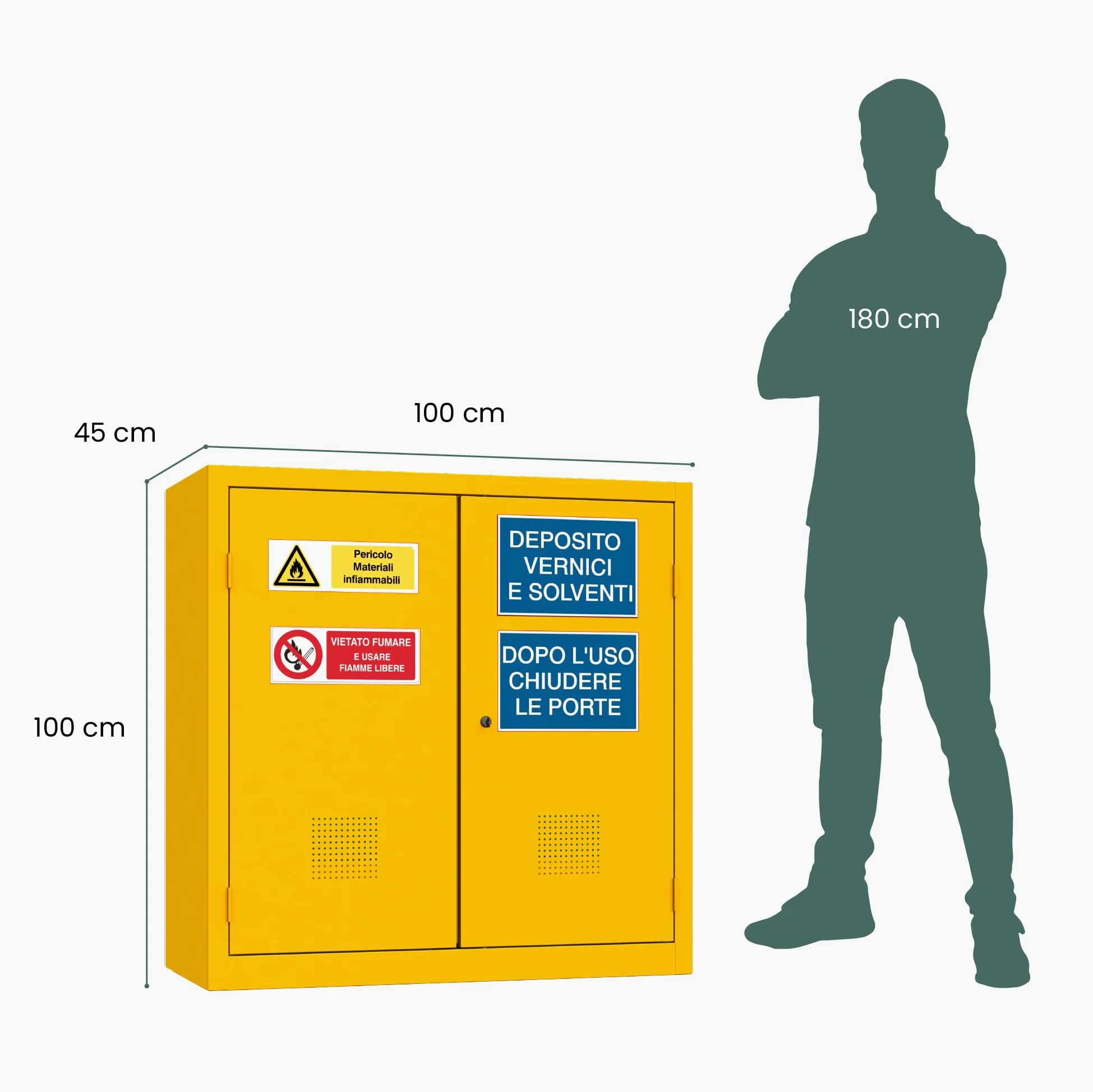 XLOCKERS Armadio Deposito Liquidi Infiammabili in Metallo per Stoccaggio e Protezione di Sostanze Pericolose, 3 Ripiani, Giallo RAL 1003, 100x45x100 cm, Made in Italy