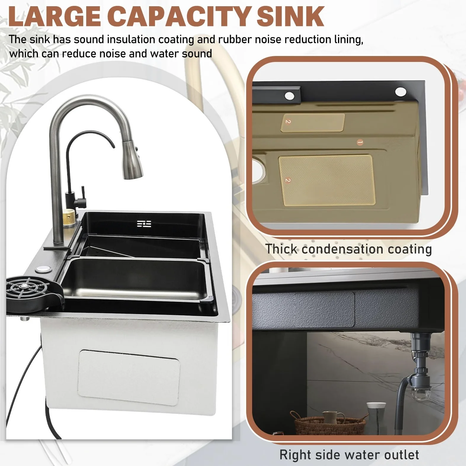 Lavello Da Cucina Multifunzionale In Acciaio Inox A Cascata, Lavello Da Postazione Di Lavoro Di Grande Capacità, Lavello A Vasca Singola Da Montare In Alto, Con Pomello Di Scarico E Accessori Completi