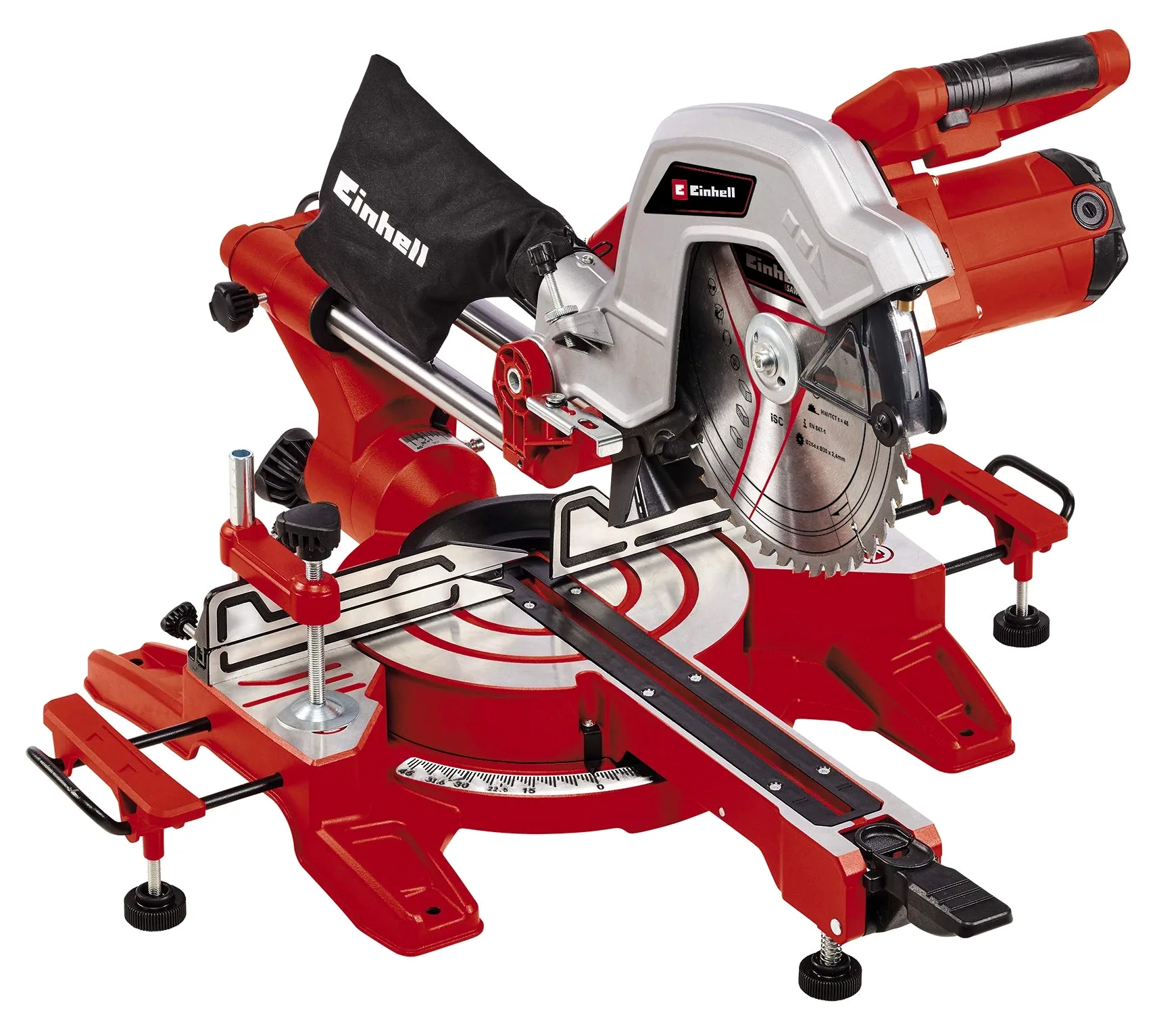Sega circolare per tagli obliqui Einhell TC-SM 254: 1.900 W, funzione estrazione, tavolo rotante con regolazione rapida, laser, disco in carburo