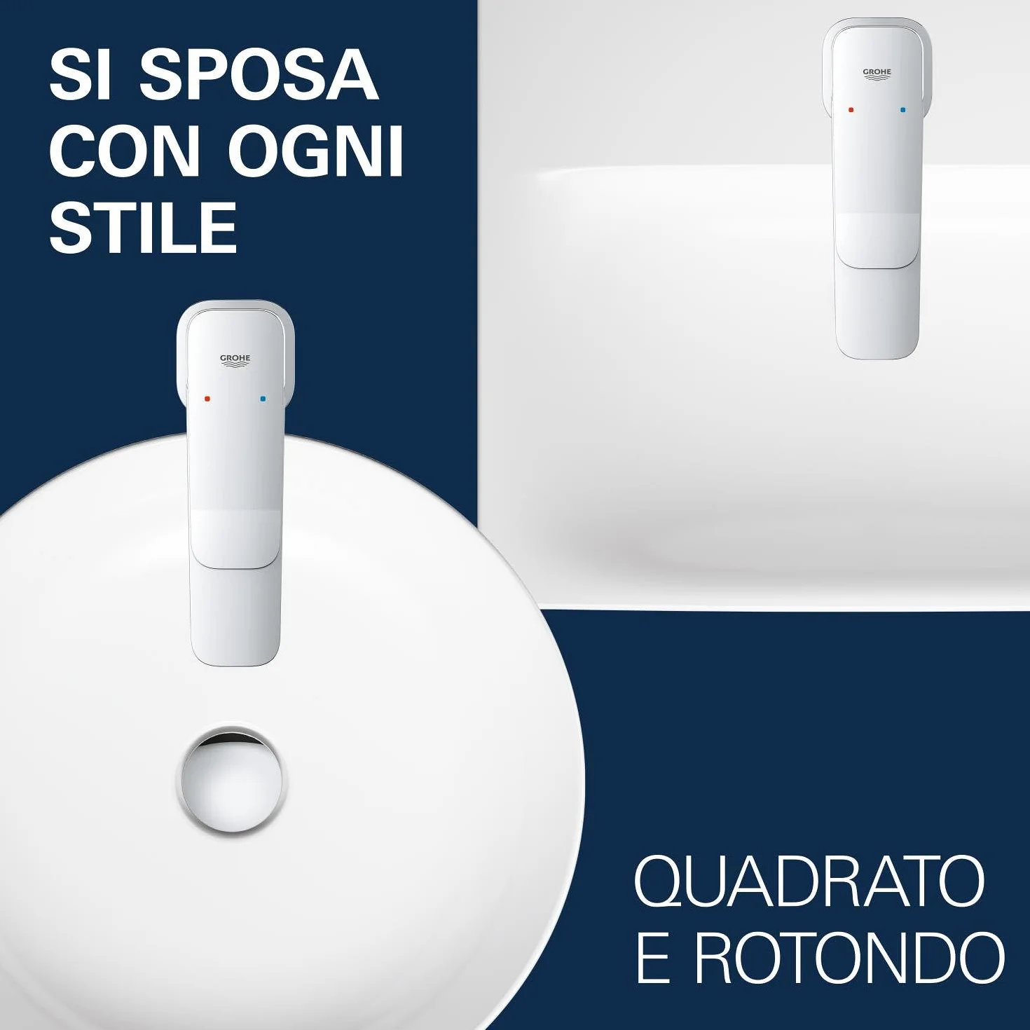GROHE Dice Rubinetto miscelatore a corpo liscio per lavabo da appoggio (XL-Size 270 mm, cartuccia ceramica 28 mm, risparmio idrico, facile da installare), cromo, 1018920000