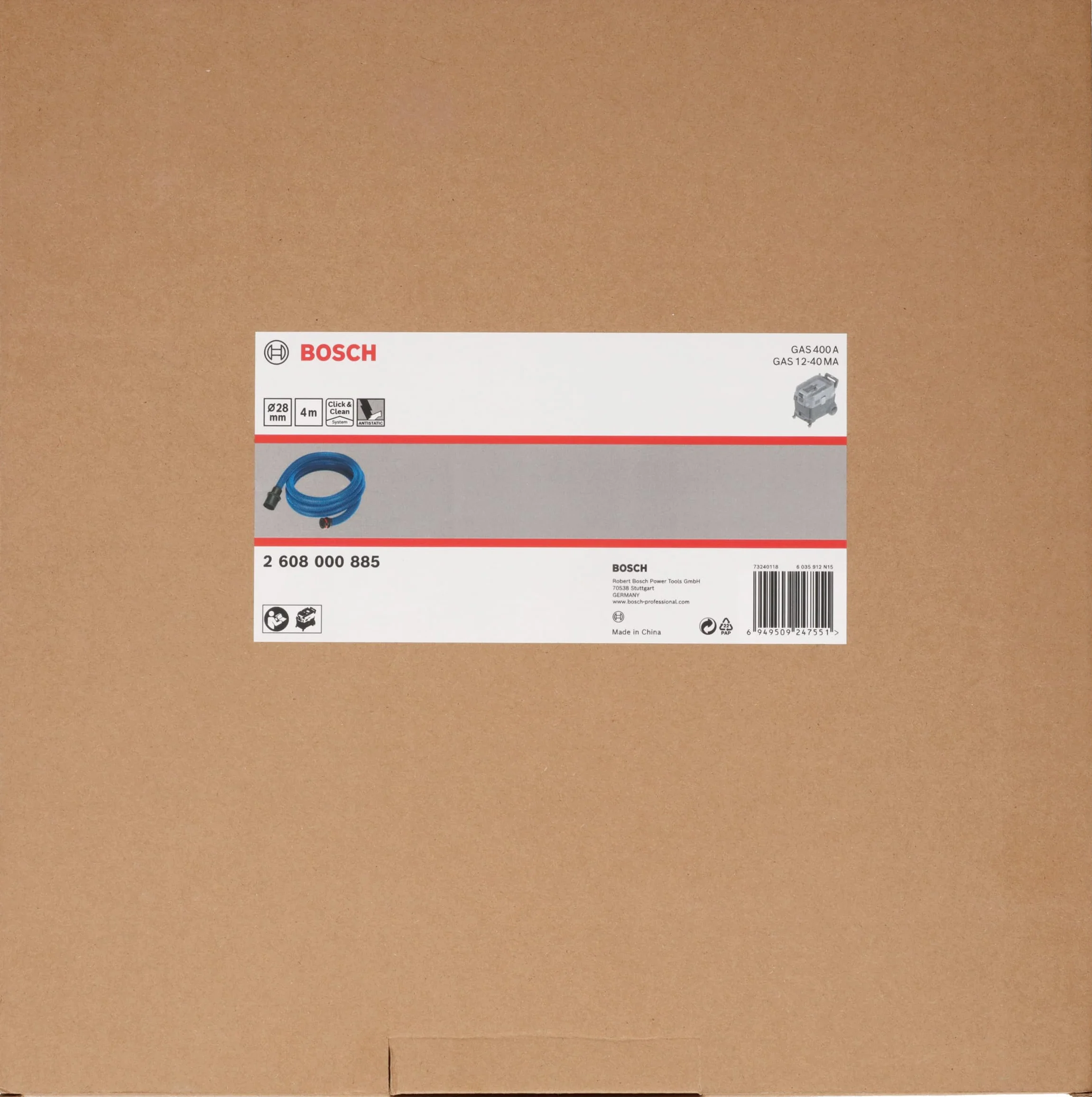 Bosch 1 tubo antistatico Pro con chiusura a baionetta (per aspirapolvere GAS 400 A e GAS 12-40 MA, lunghezza 4 m, diametro 28 mm, accessorio professionale)