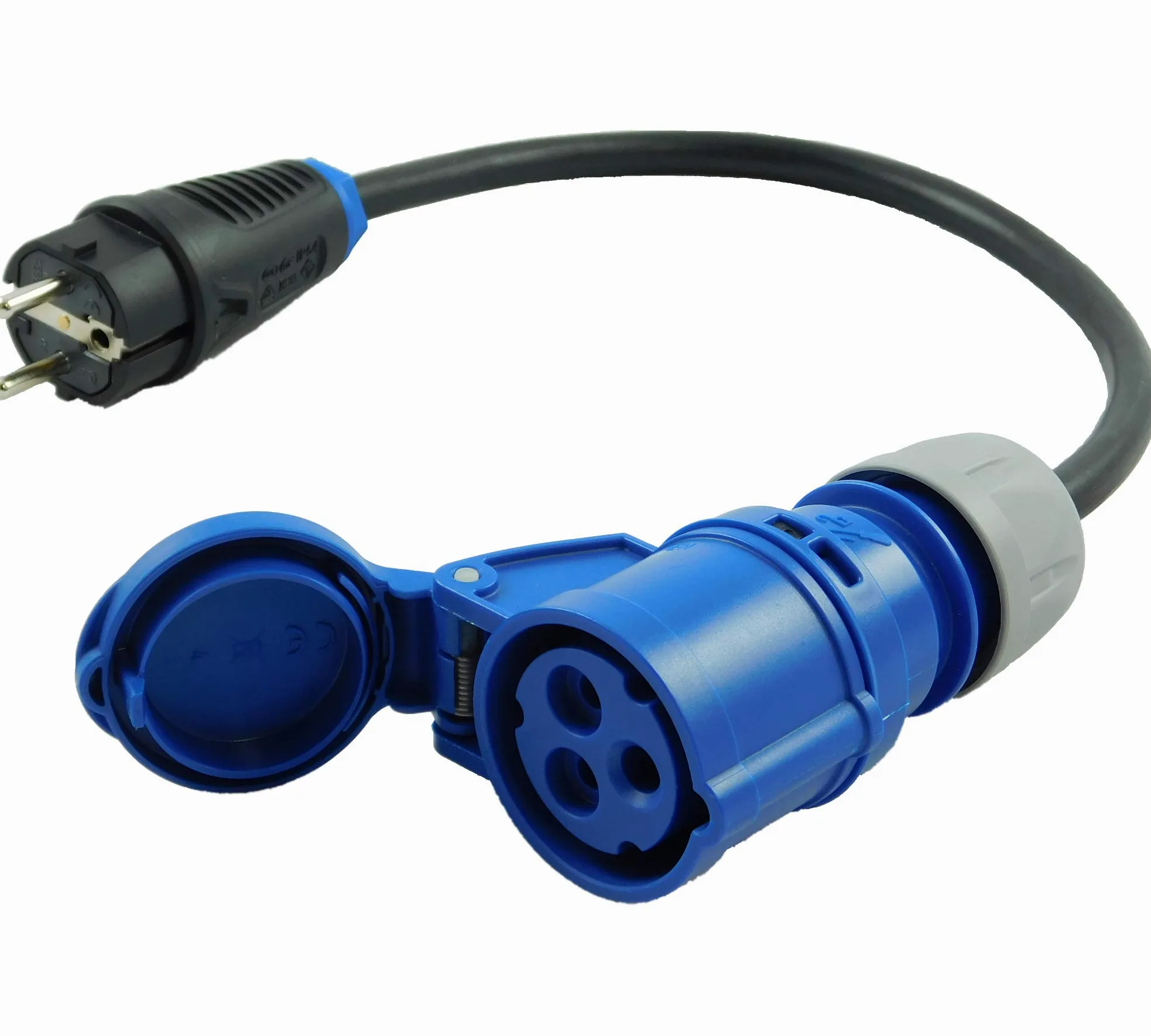 NW Powersolutions NW10002 CEE - Raccordo 230 V 16 A su spina Schuko 3 x 2,5 mm2, in gomma, IP44, per campeggio, caravan, barca, mercati, adattatore esterno