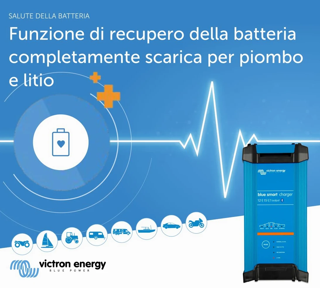 Victron Energy Blue Smart IP22 12-Volt 15 amp 230V, Caricatore Batteria a Singola Uscita CEE 7/7, Bluetooth