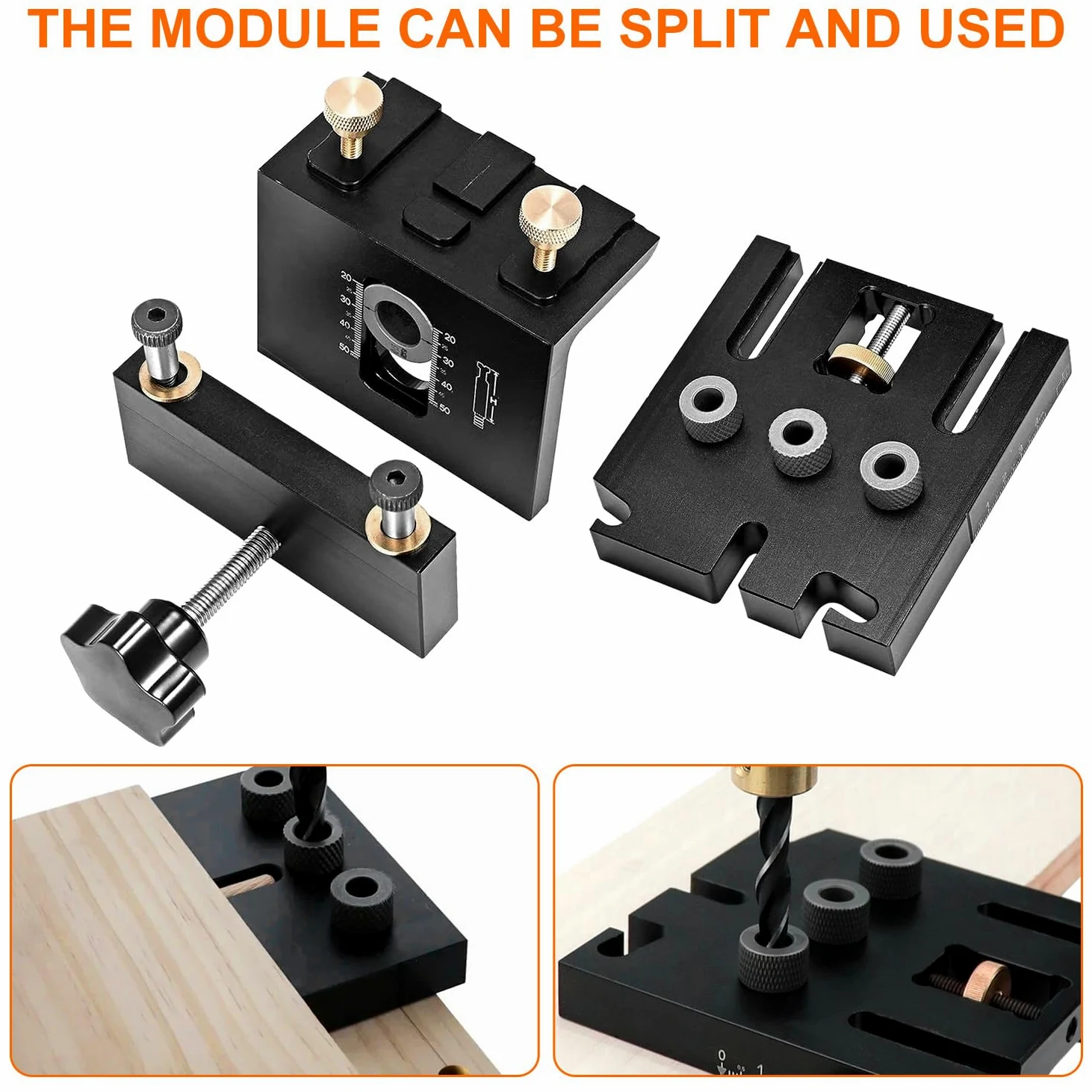 3 in 1 Dima per Spinatura Legno set, Foratura Precisa di Tasselli Legno 6/8/10/15 mm, Modulo Rimovibile, Strumento Ausiliario Tasselli con Clip Posizionamento, Strumento Ausiliario Foratura (nero)