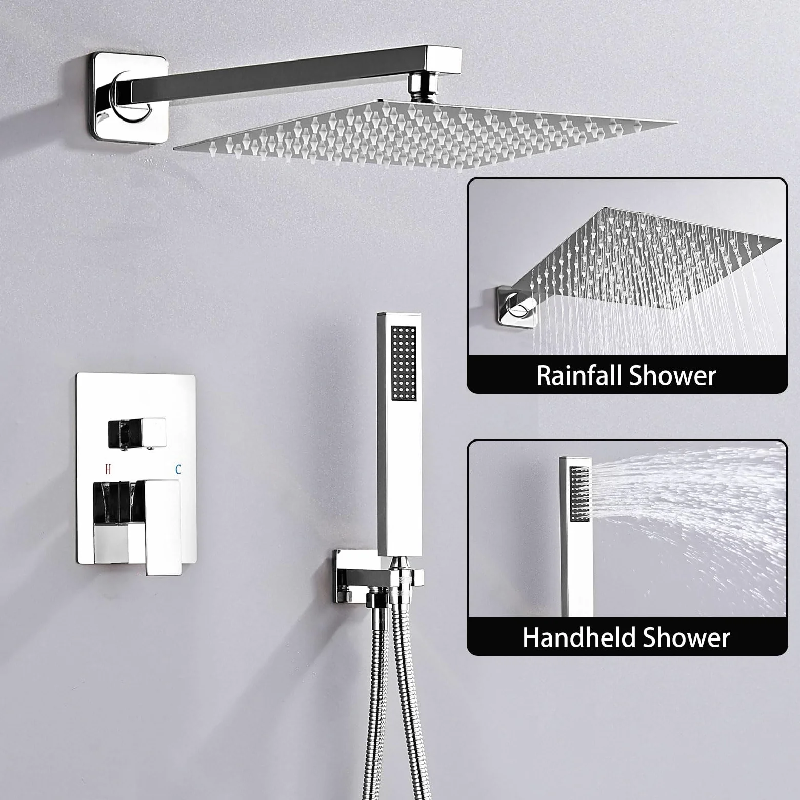 SaniteModar Set Doccia Incasso Cromo, Miscelatore Doccia Incasso con 25x25cm Soffione, kit Doccia Incasso con Doccetta