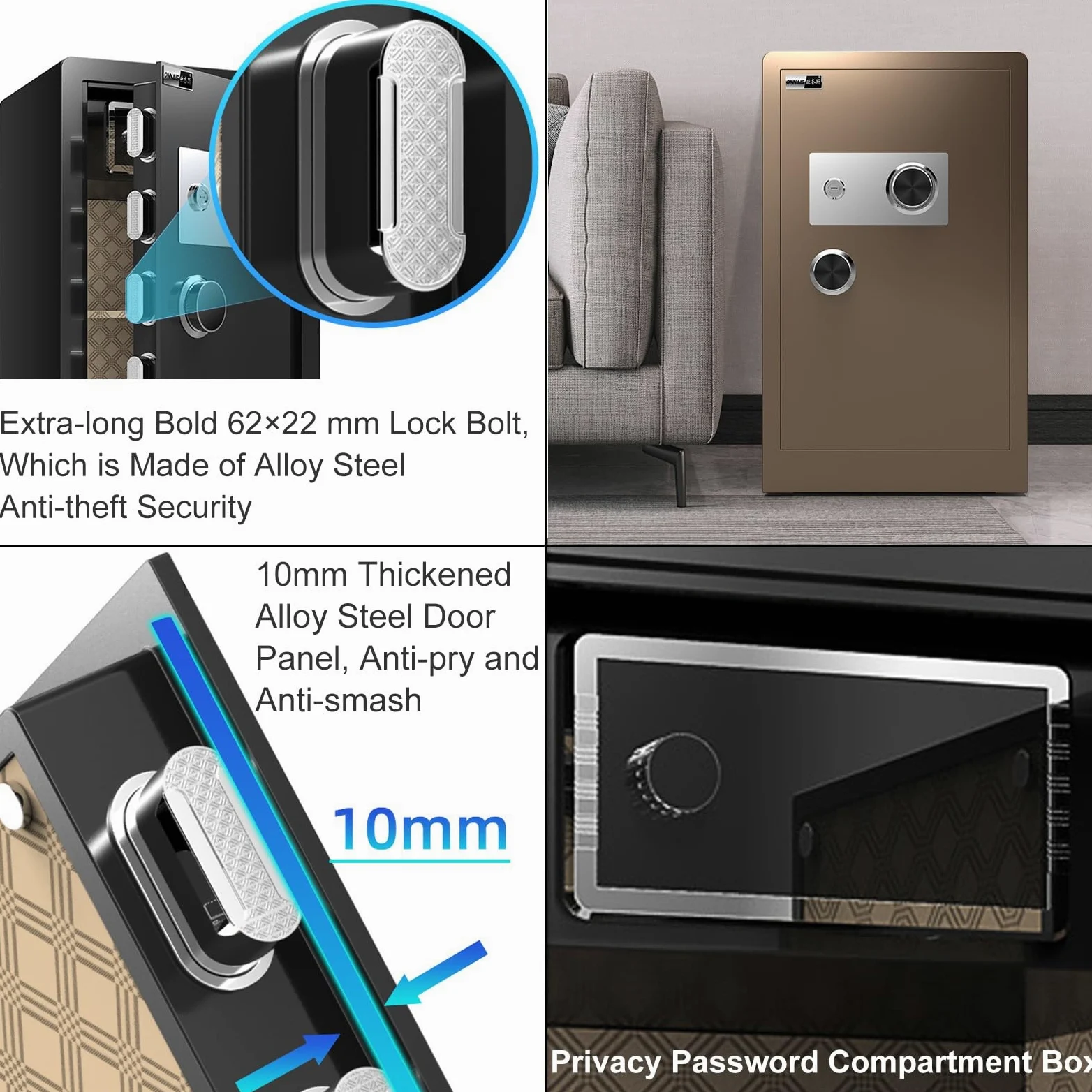 Cassaforte Combinazione di Quadranti Meccanici Cassetta Sicurezza Grande con Chiave Safe per Casa, Ufficio, Hotel(Brown,70CM/28IN)
