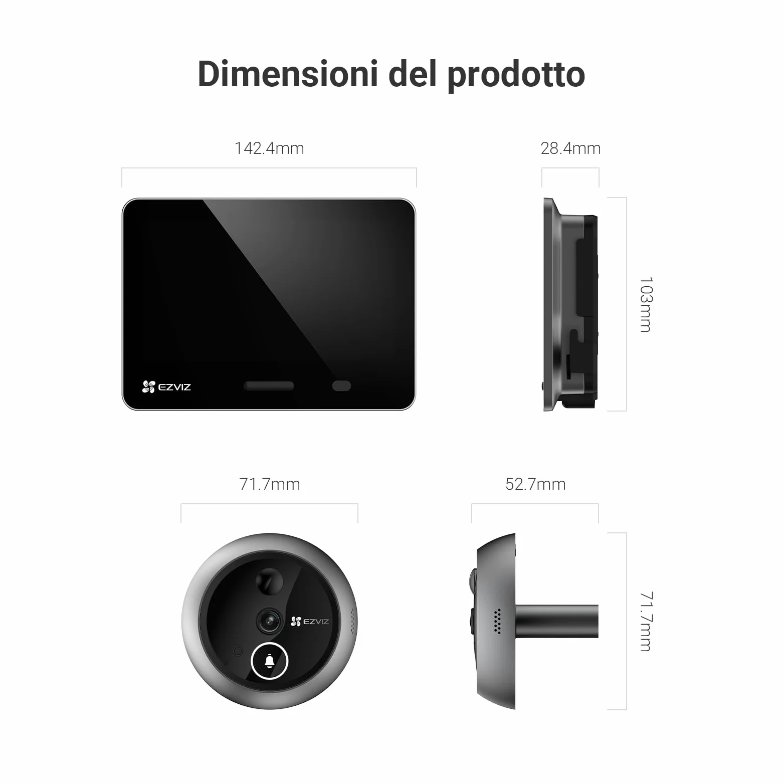EZVIZ EP4 Spioncino Digitale WiFi 4K con Schermo Touch da 5,5", Batteria 7100mAh, Riconoscimento Facciale AI, Audio Bidirezionale, Visione Notturna, Rilevamento PIR, Supporta MicroSD 512GB, Argento