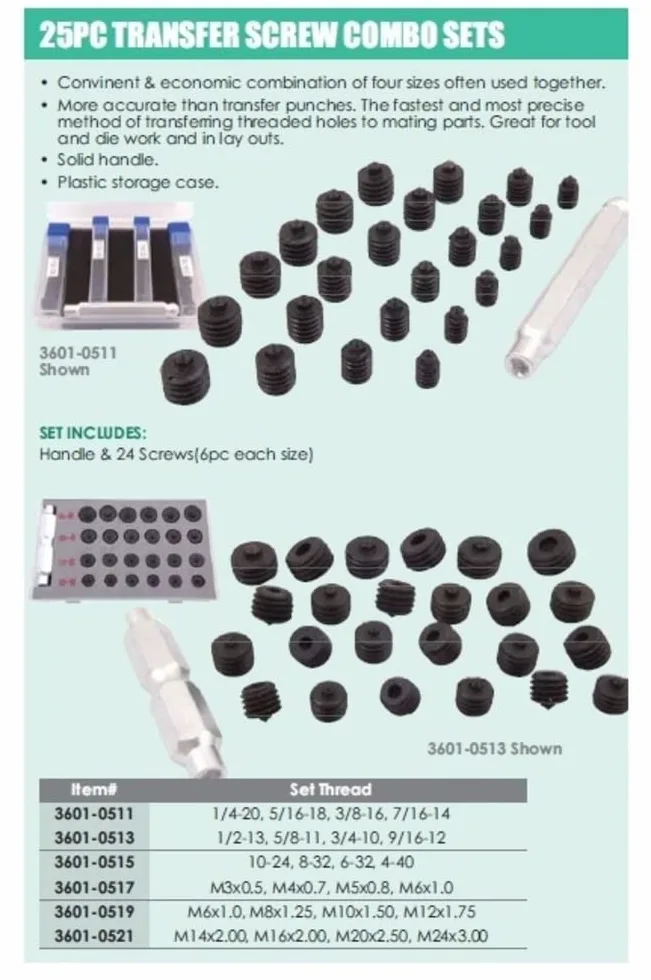 HHIP 3601-0517 - Set di 28 viti di trasferimento M3 x .5, M4 x .7, M5 x .8, M6 x 1