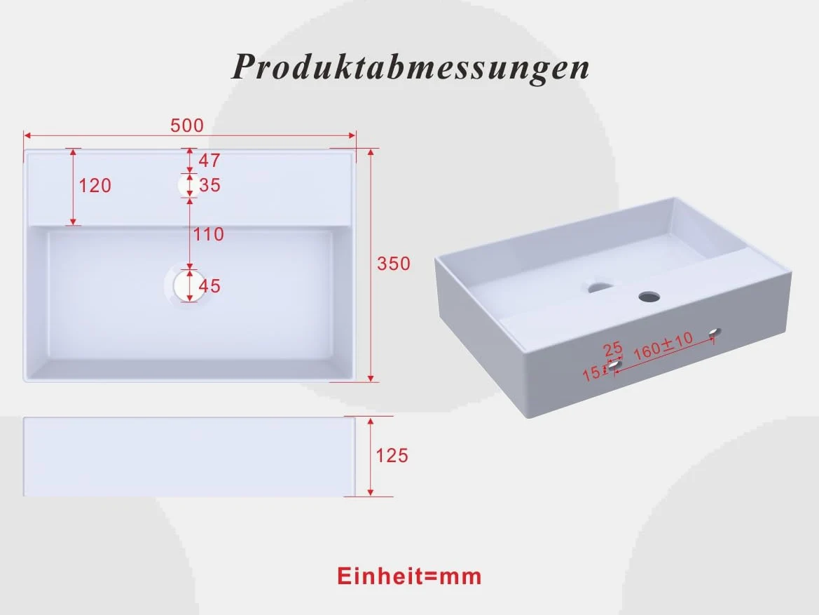 Lavabi in ceramica angolare 50 x 35 cm, lavabo a incasso per mobile da bagno, lavabo per bagno degli ospiti, sospeso, lavabo a parete, bianco, con foro per rubinetto, troppopieno, viti di fissaggio