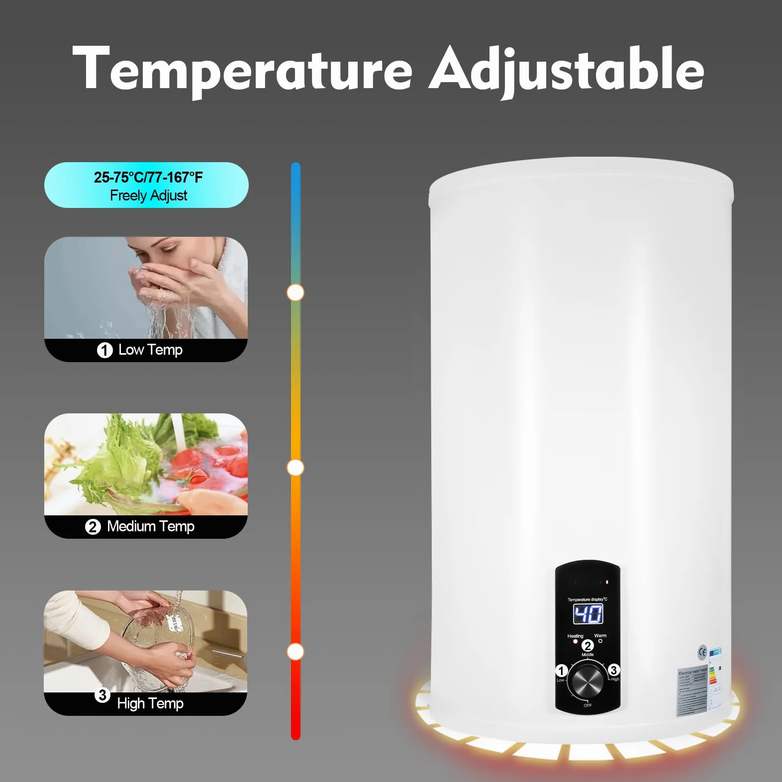 Caldaia scaldabagno 50L/80L/100L/120L, risparmio energetico 2000 W, scaldabagno verticale montato a parete, max. 75 °C, con protezione contro le perdite, spina G1/2 (120 l)