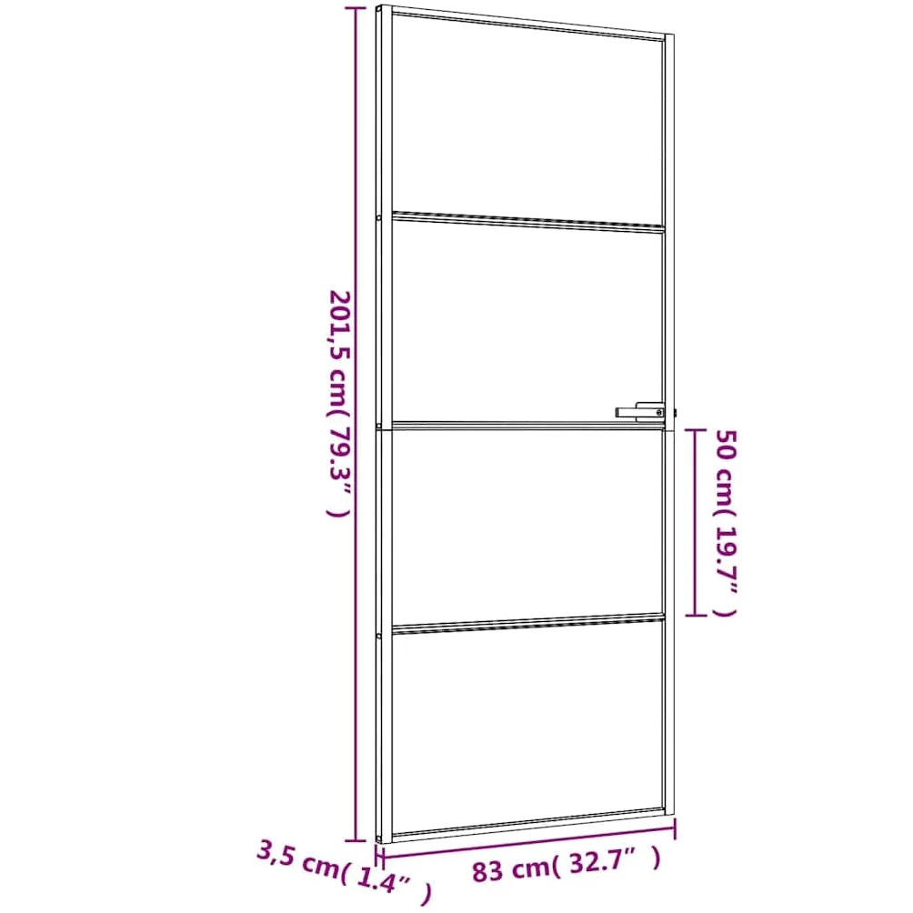 vidaXL Porta Interni Sottile Nera 83x201,5cm Vetro Temperato Alluminio