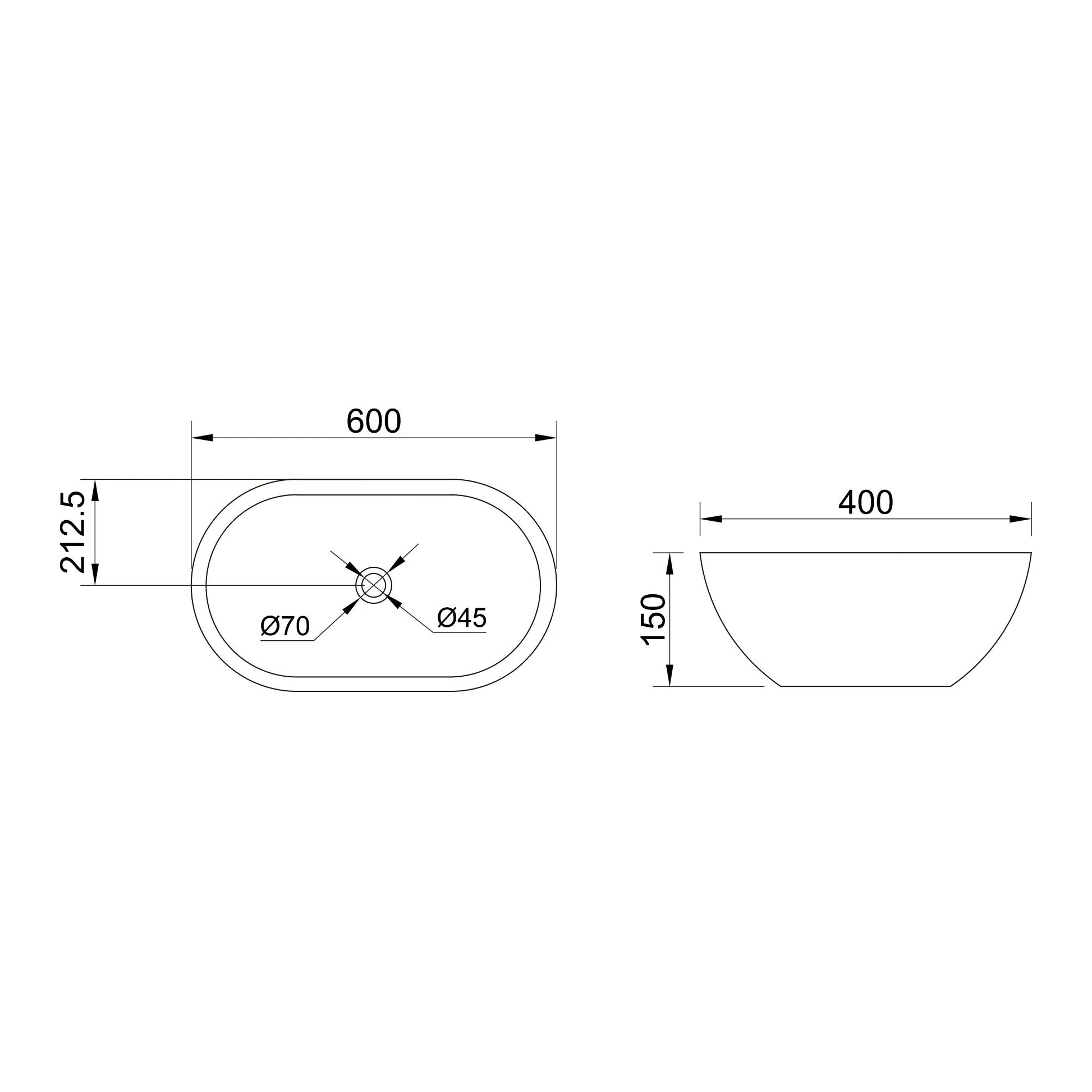 Mai & Mai Lavabo da Appoggio 60X40X15cm, Lavandino Bagno Ovale Brüssel322 Lavabo in Ceramica Nano Rivestimenti inclusi