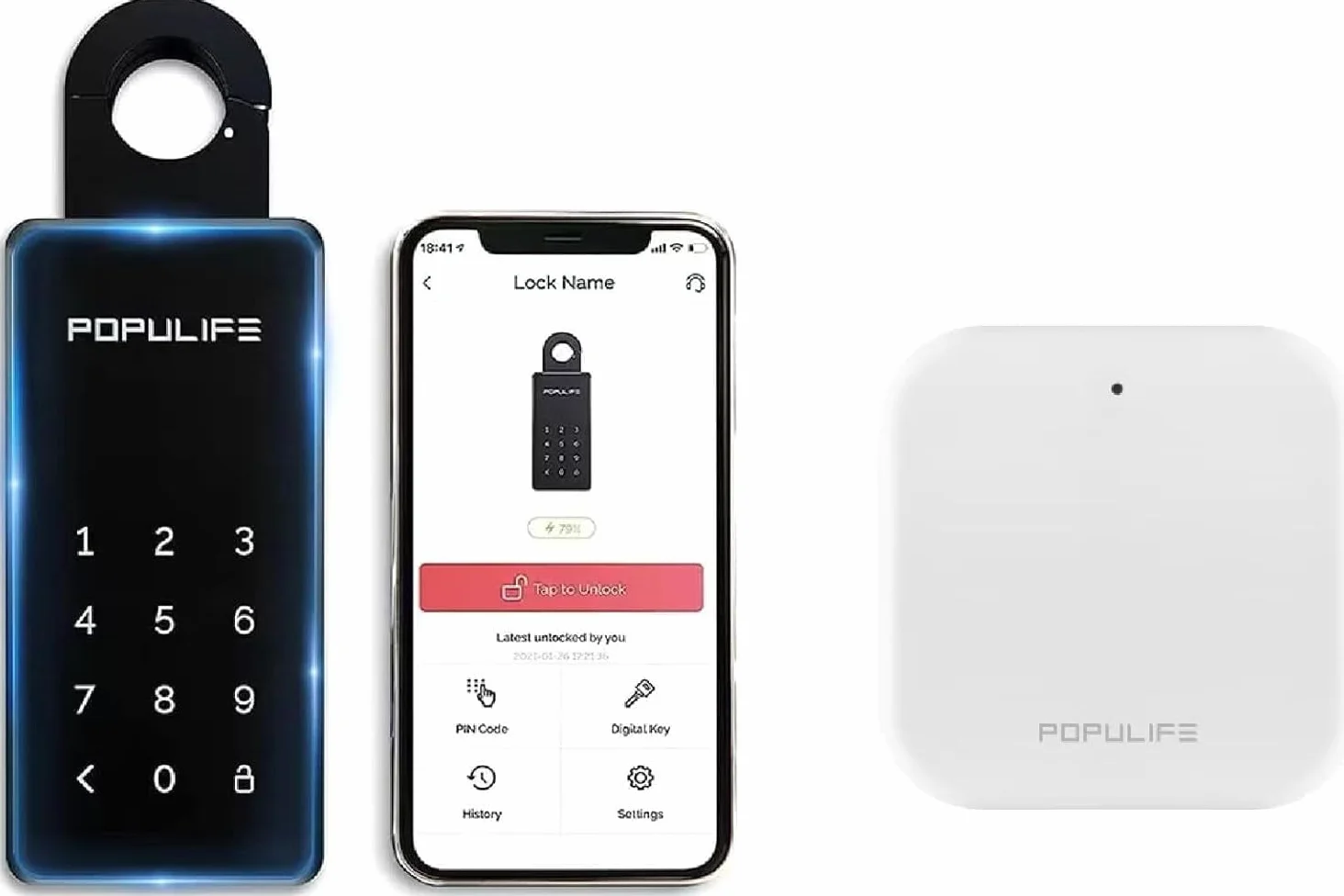 Populife Cassetta Chiavi WiFi con Gateway, Smart Cassetta Chiavi con Codice, Cassa di Sicurezza per Esterni con Controllo Remoto Wireless, Montabile a Parete e su Maniglia Key Box, Impermeabile IP66
