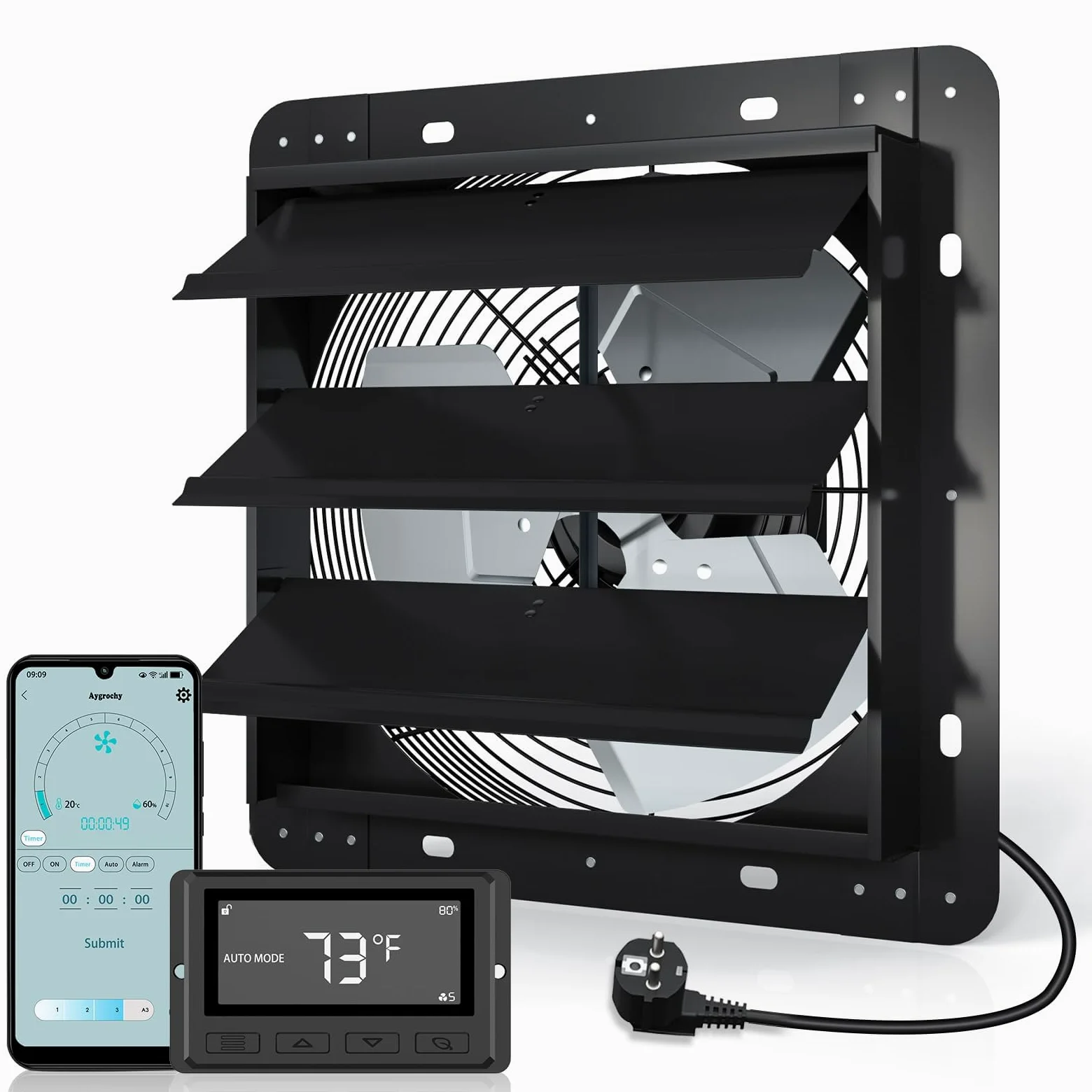 Aygrochy Ventola Aspirazione industriale da 300 mm, 40 W con app WiFi, flusso rotativo EC, ventilatore da parete 1630 m³/h, ventilazione e raffreddamento per serre, garage loft e cucina.