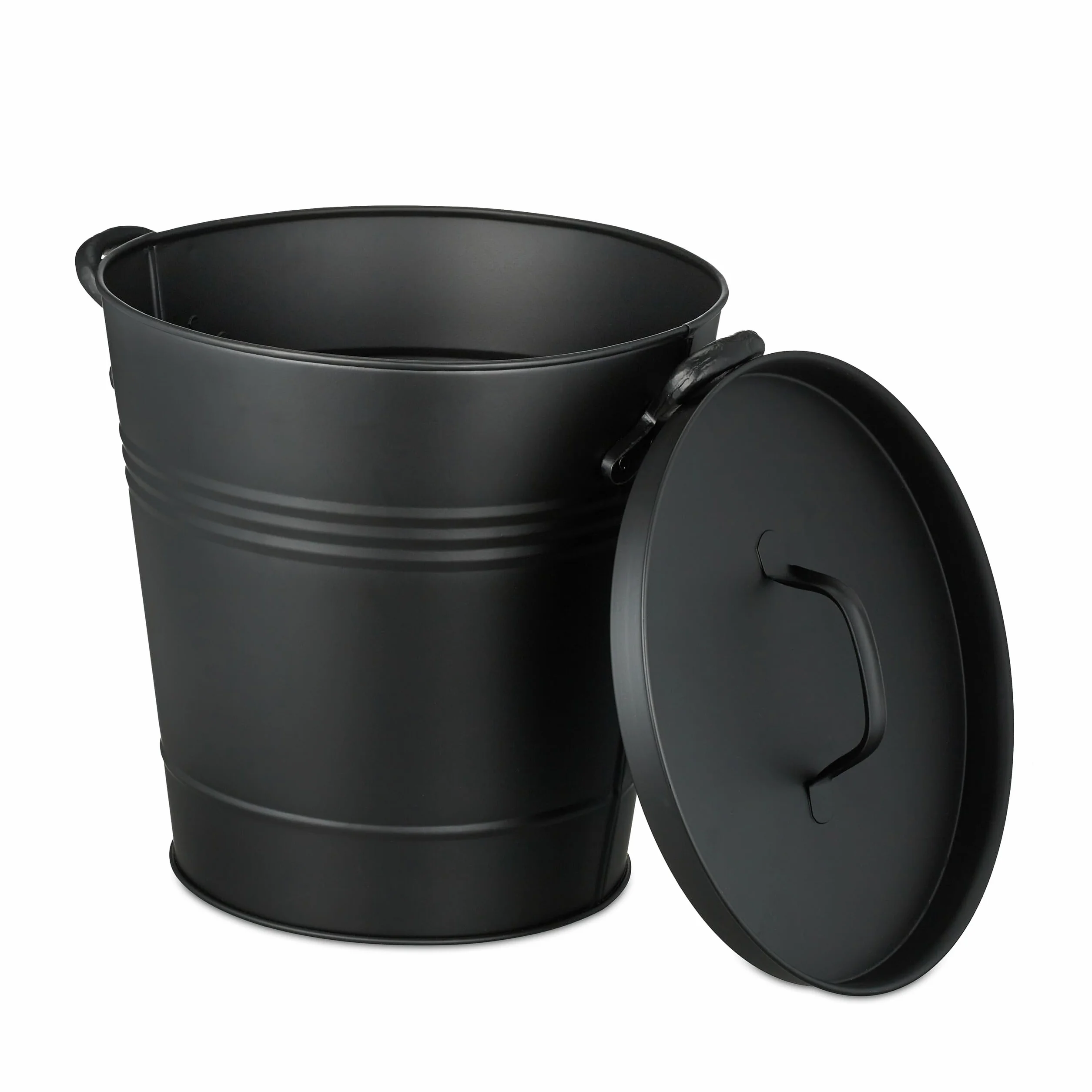 Relaxdays Secchio Raccogli Cenere con Coperchio, Cestello da 19 L per Carbone e Bricchetti, per Camino e Stufa, Nero