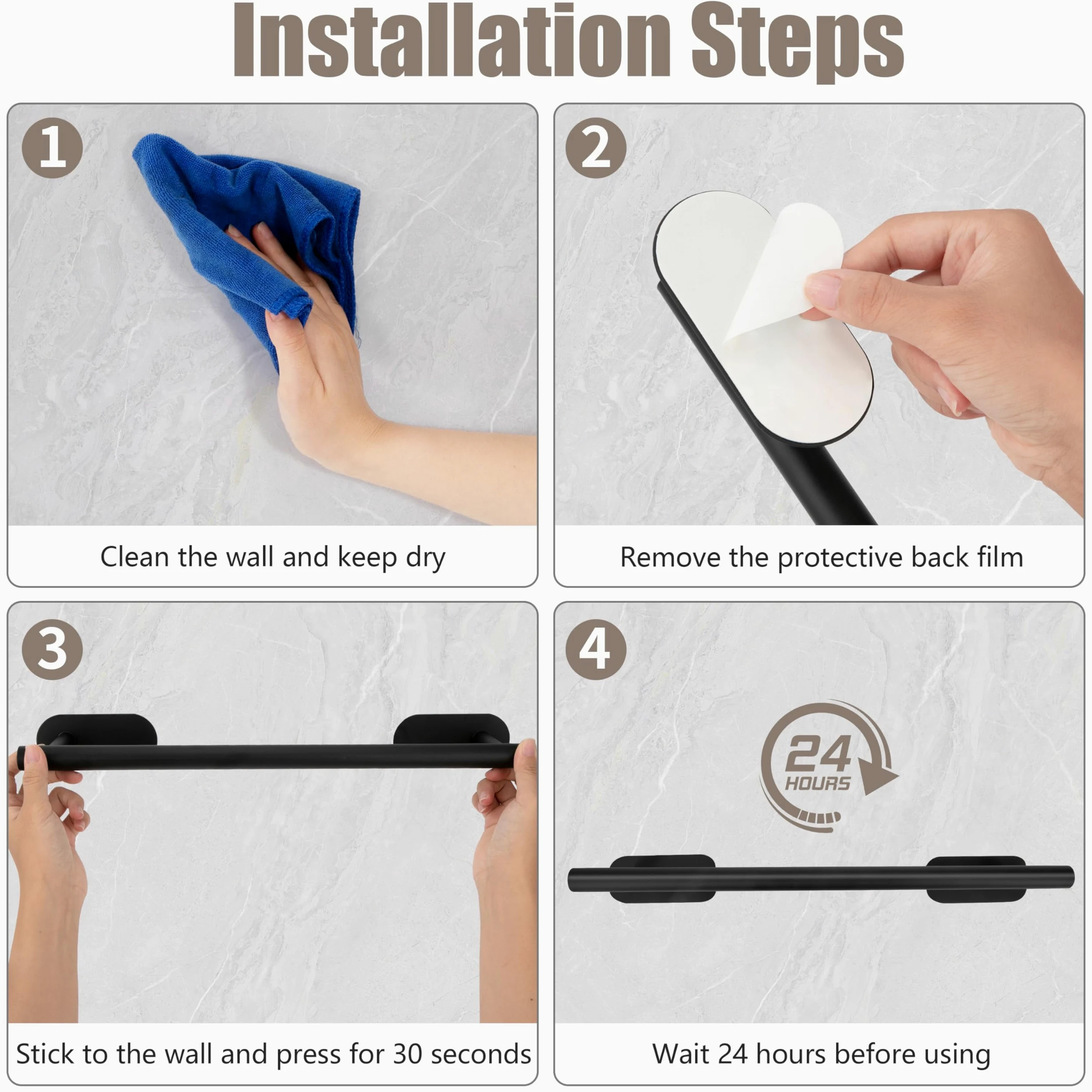 Accessori per il Bagno per Asciugamani Autoadesivi set 8PCS Acciaio Inossidabile Portasalviette da Bagno porta Carta Igienica Gancio per Accappatoio (Nero)