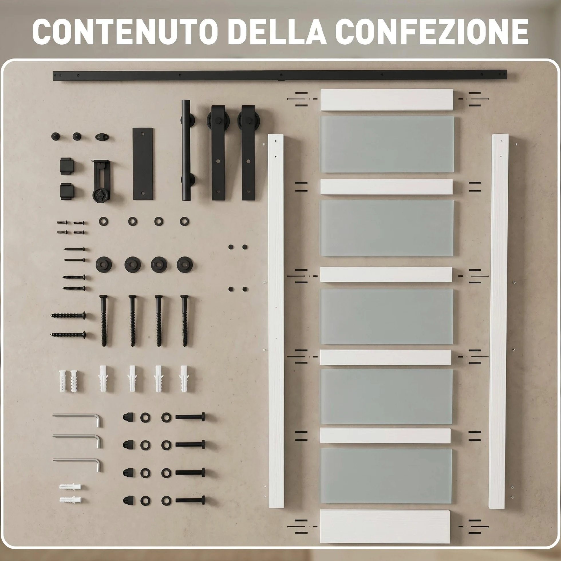 HOMCOM Porta Scorrevole Interno 91.4x213.4cm in Vetro Satinato, MDF e Pino, Binario Silenzioso in Acciaio, Kit Ferramenta, Maniglia Migliorata, Porta da Interno Stile Industriale, Impermeabile, Bagno