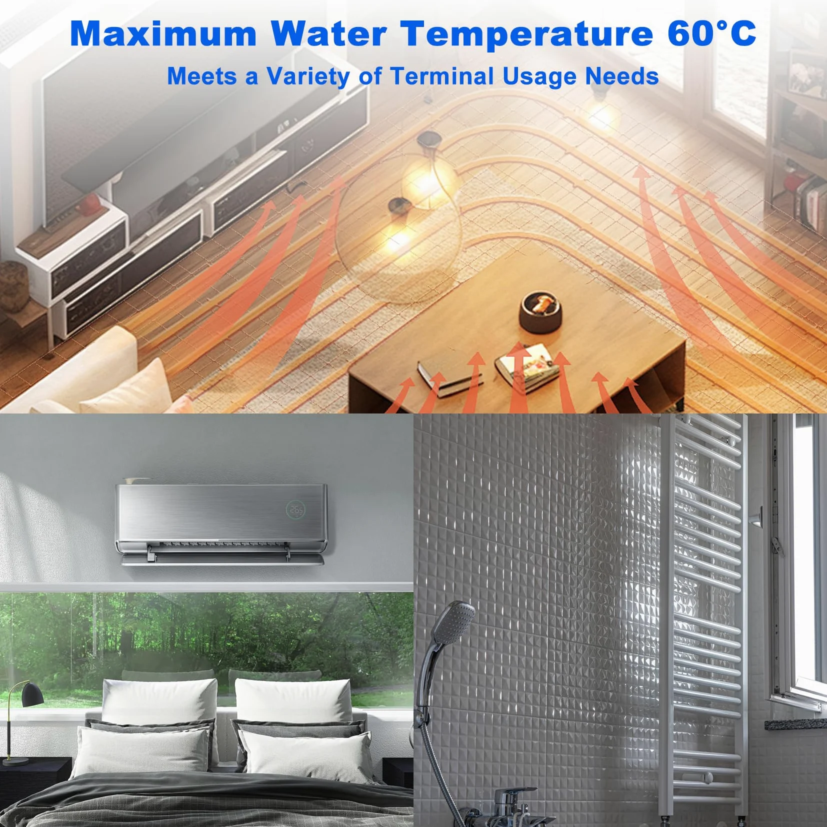 Smad Pompa di Calore 16kW, R290 A+++, COP 5.11, Acqua Calda, Raffreddamento, Riscaldamento, Monoblocco, Sistemi Wifi, Antigelo, Modalità Silenziosa, Riscaldamento Elettrico