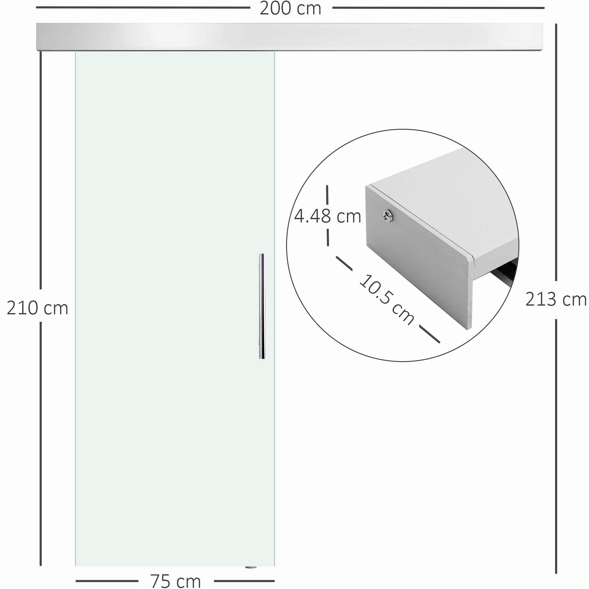 HOMCOM Porta Scorrevole in Vetro Trasparente con Binario e Maniglia in Alluminio per Bagno Cucina Studio 210x75x0.8cm