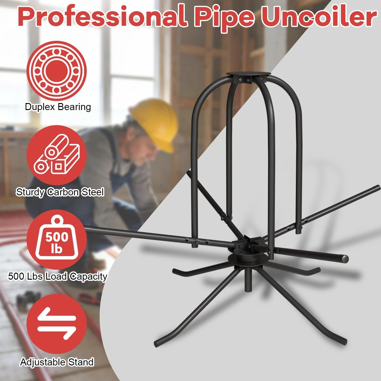 Avvolgicavo per tubo di riscaldamento a pavimento, max 300 kg, portata 600 m, Svolgitore per Bobine con Cavi,lunghezza rotolo per tubi 16 – 32 mm