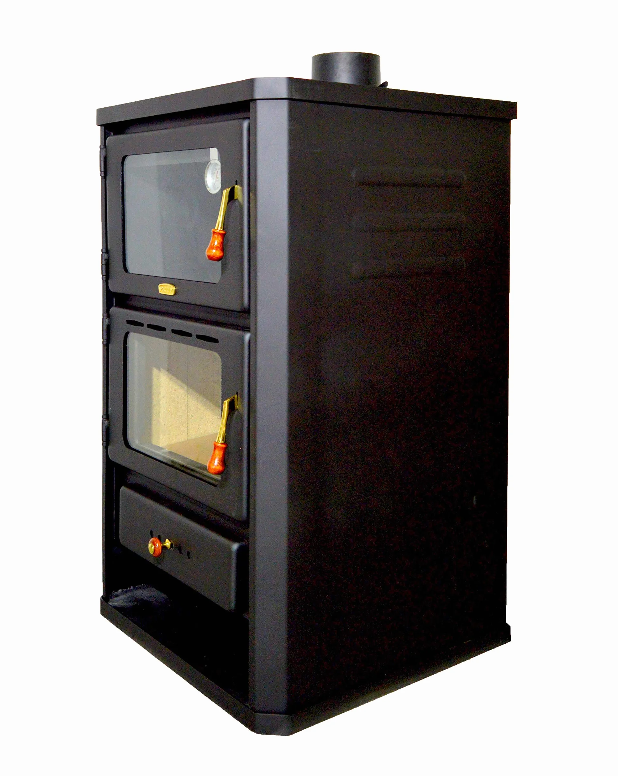 Stufa a legna con forno. Stufa da cucina, potenza di riscaldamento 14kw. Nero