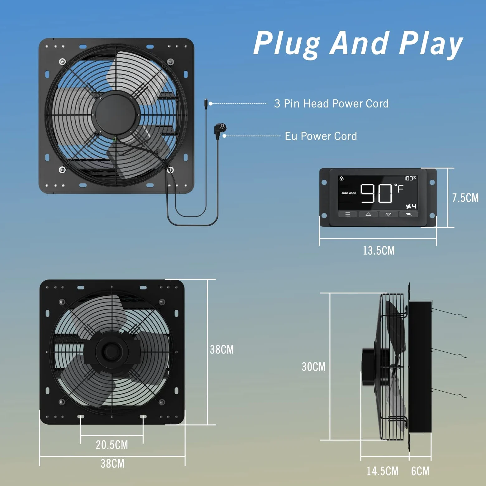 Aygrochy Ventola Aspirazione industriale da 300 mm, 40 W con app WiFi, flusso rotativo EC, ventilatore da parete 1630 m³/h, ventilazione e raffreddamento per serre, garage loft e cucina.
