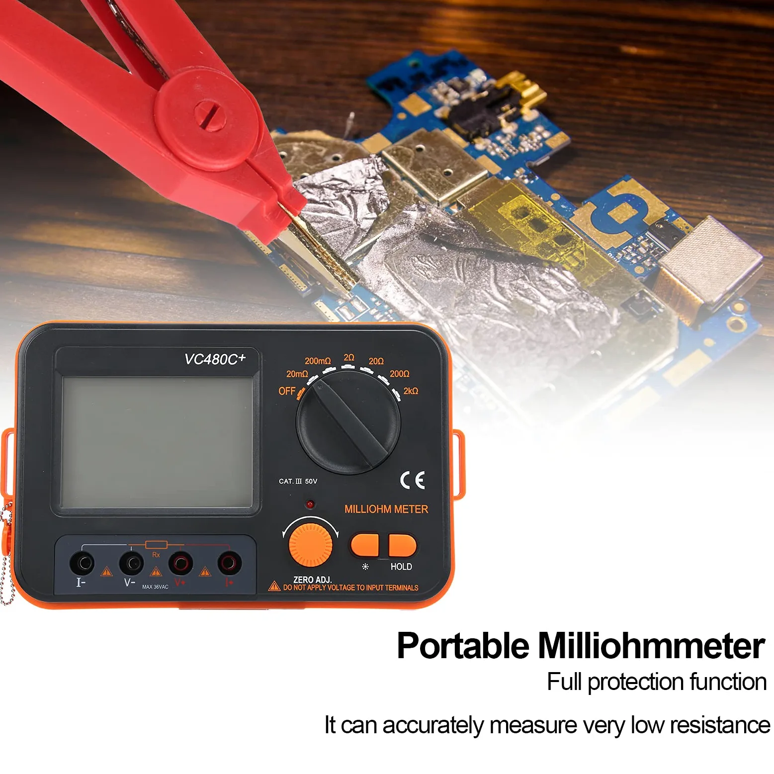 VC480C 0.01m 2k 6Gear Milliohmmetro Digitale 4 Fili Tester Basso per Misurazione Elettrica