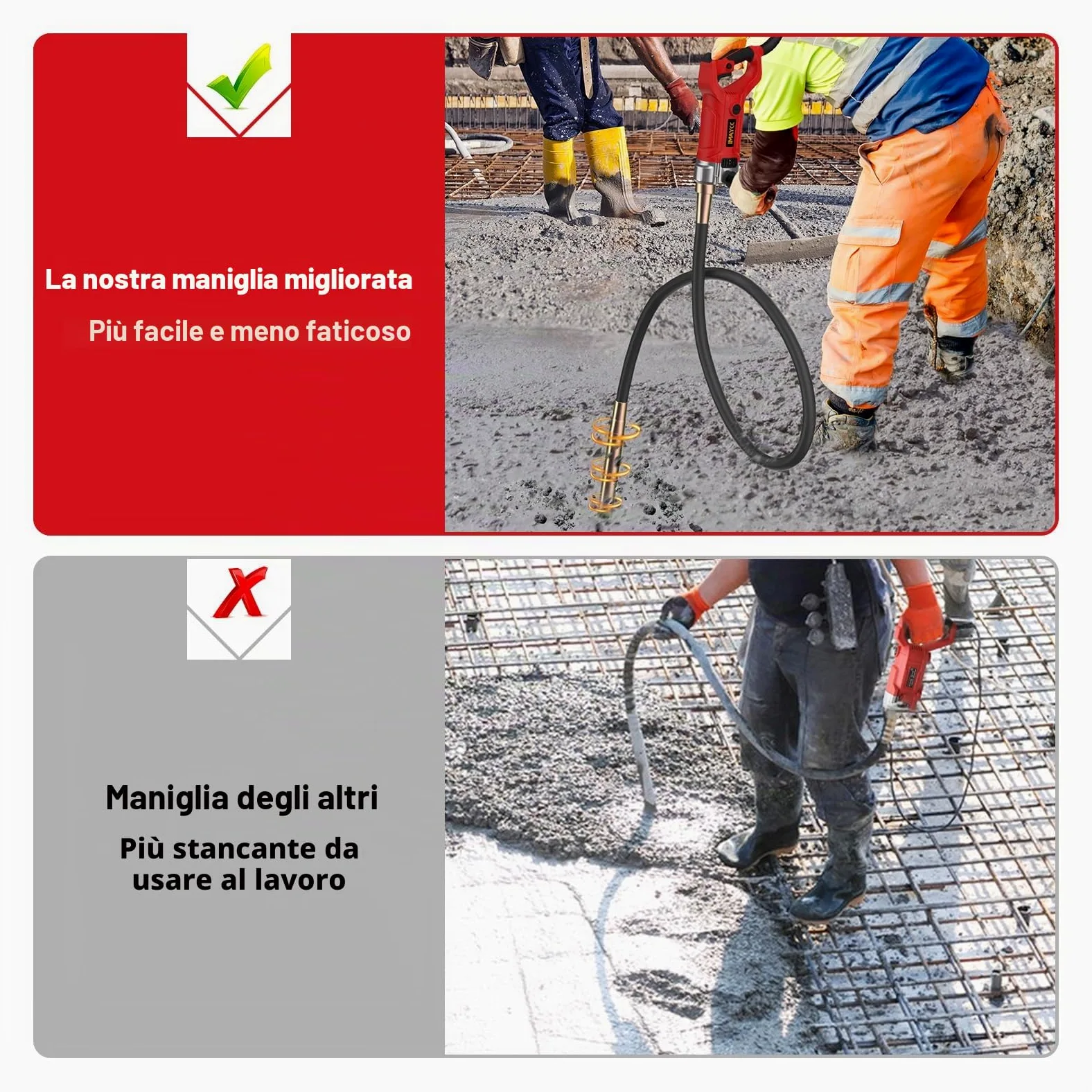 IMAYCC 2000W Vibratore per Calcestruzzo, Vibratore da Costruzione Elettrico 4300 giri/min, Lunghezza asta Vibrante 2m, Diametro albero Vibrante 38mm, per Strade Tunnel Ponti Case ecc.