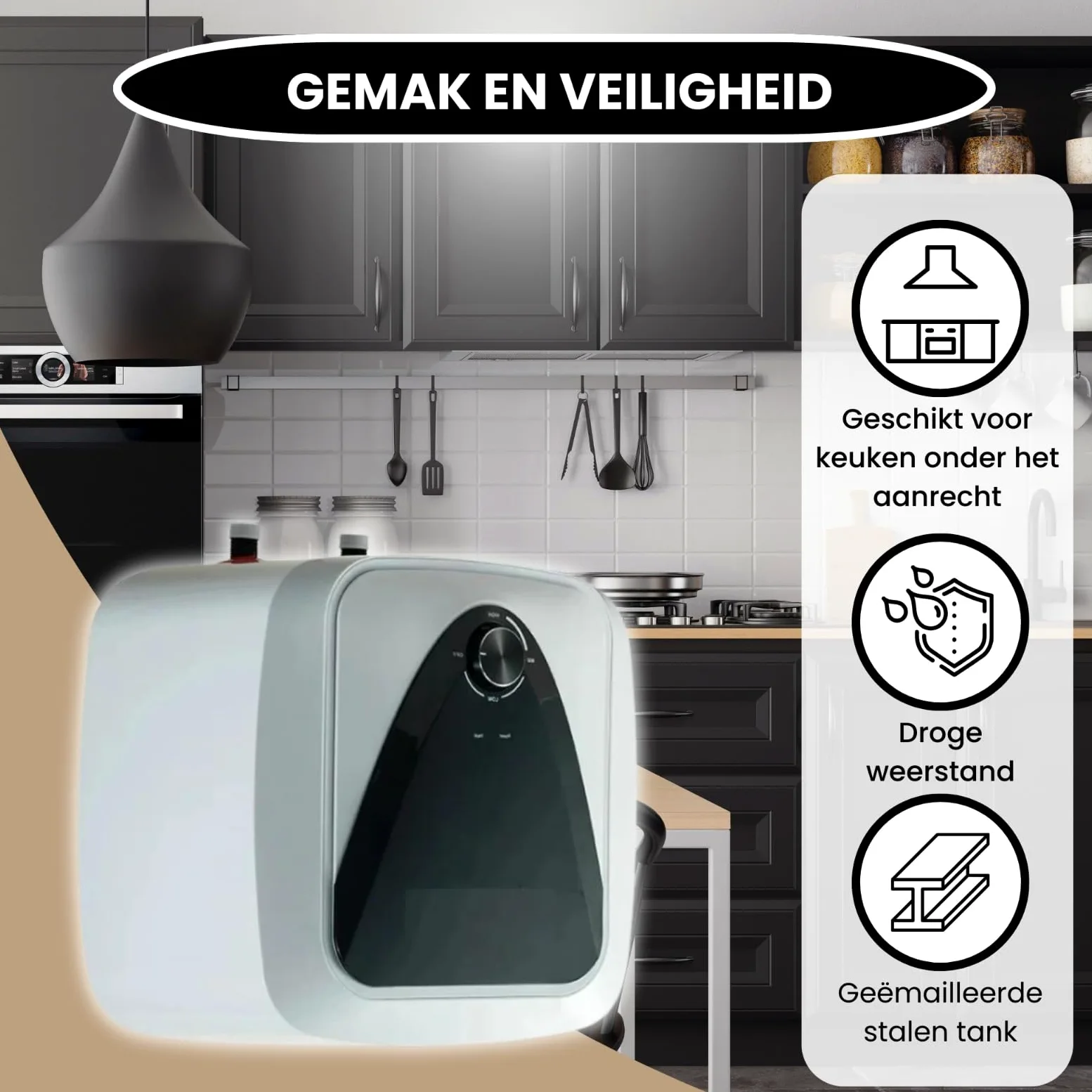 Scaldacqua da Cucina Extra Life 10 Litri – Scaldabagno Elettrico Compatto per Cucina con Resistenza a Secco, Termostato 30–60°C, Valvola di Sicurezza e Isolamento Energetico