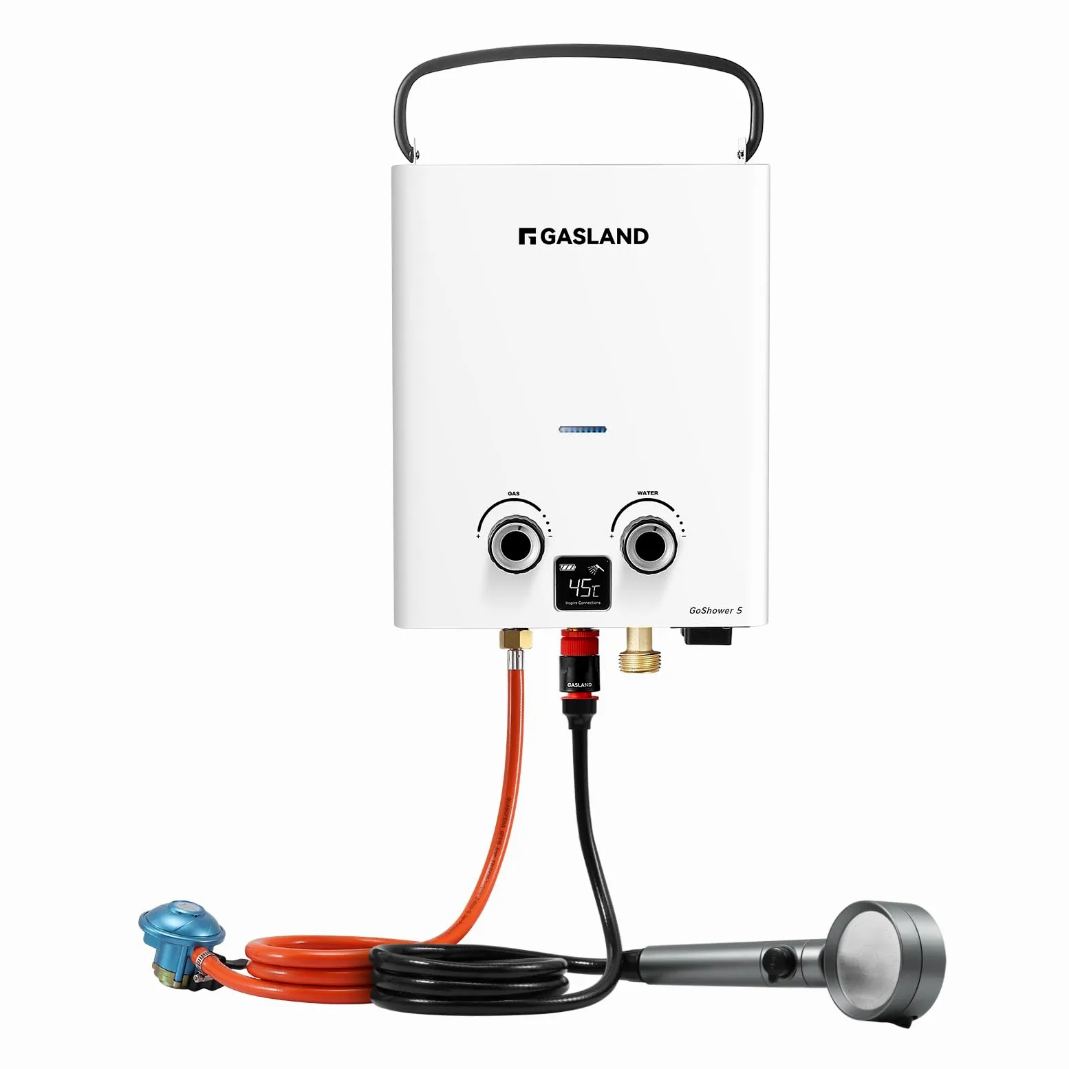 GASLAND GO Shower G5, scaldabagno a gas da esterno 5L/Min propano (37 mbar)/butano (28-30 mbar), scaldabagno a gas per esterni, scaldabagno a GPL, doccia calda da campeggio