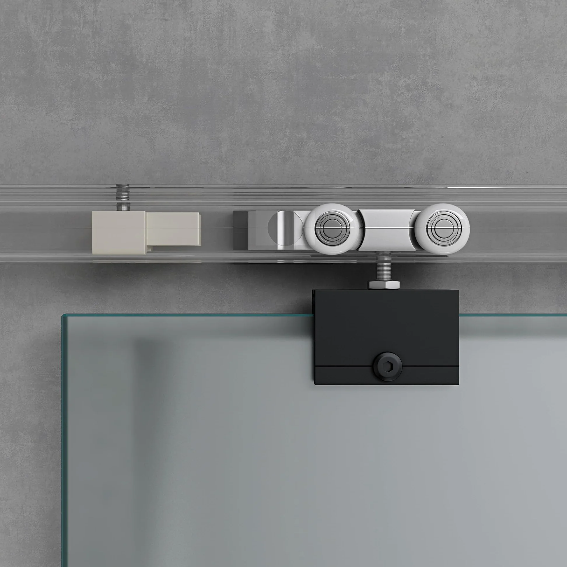 Mai & Mai Porta Scorrevole in Vetro 102.5x215cm, Porta Scorrevole in Vetro Satinato 8mm con Binario e Maniglia Per Asta, Distanza dal Muro 25mm, Nero, Amalfi-plus 14H