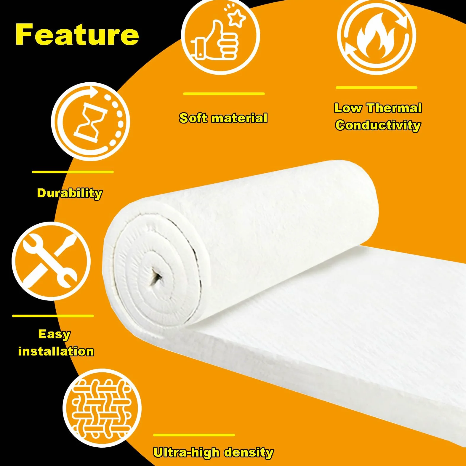 Coperta in Fibra Ceramica Isolante - Isolamento Termico e Ignifugo Senza Manutenzione per Forni e Stufe a Legna - Lana di Roccia ad Alta T(Size:5m * 0.61m * 30mm(196.85 * 24.02 * 1.18 inches))