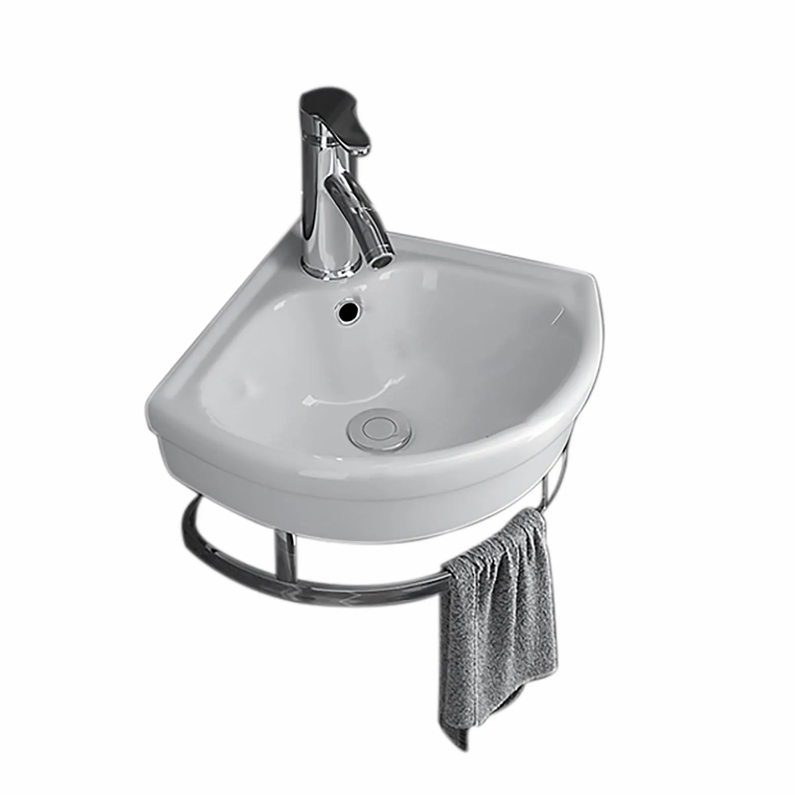 Lavello da bagno moderno ad angolo da 25,4 cm, piccolo lavabo da parete con rubinetto di scarico barra per asciugamani per cucina bagno fattoria