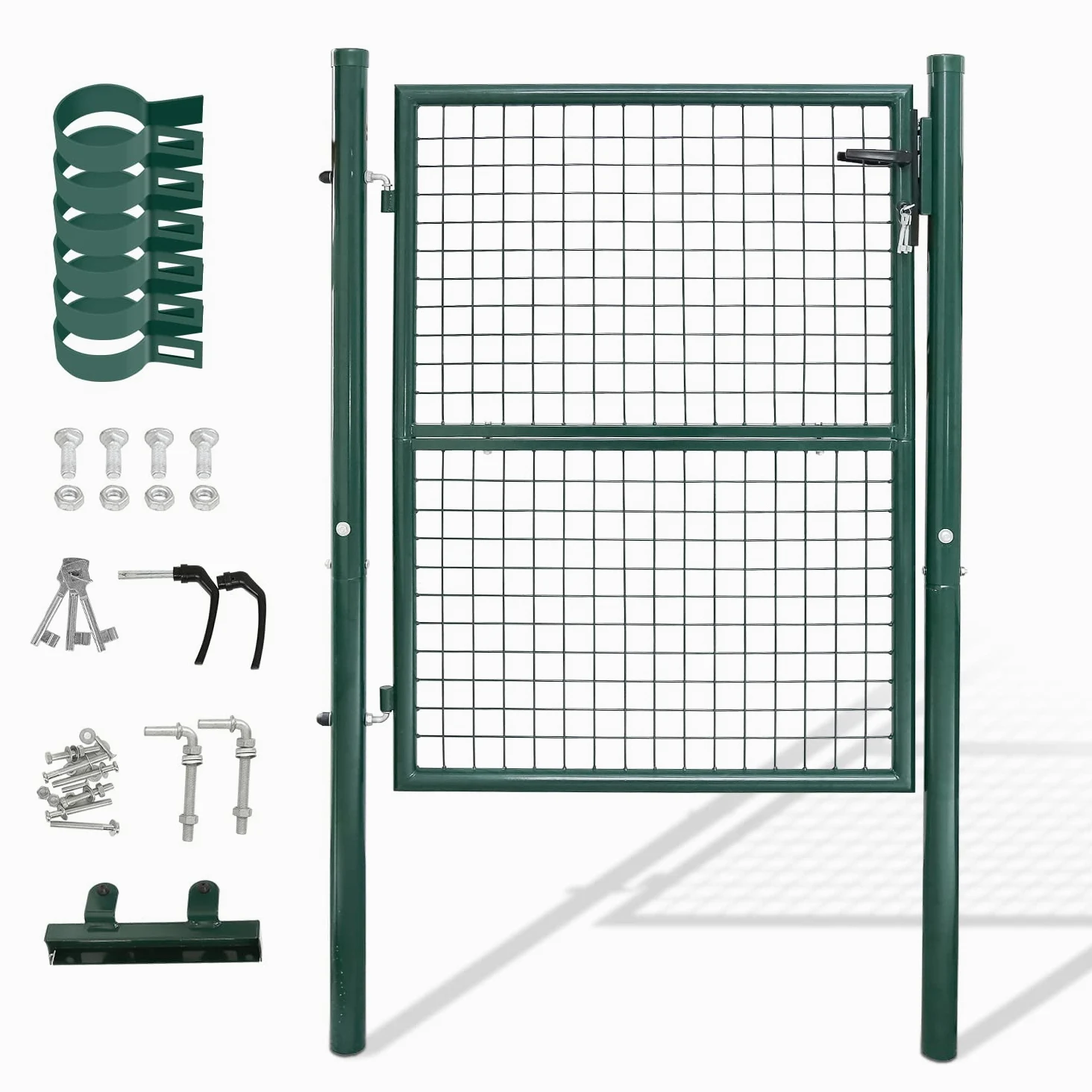 Gimisgu Cancello da giardino, 150 x 100 cm, in acciaio zincato, con maniglia per serratura e 3 chiavi, robusto e durevole, per tralicci di bastoni, porta d'ingresso, colore: verde
