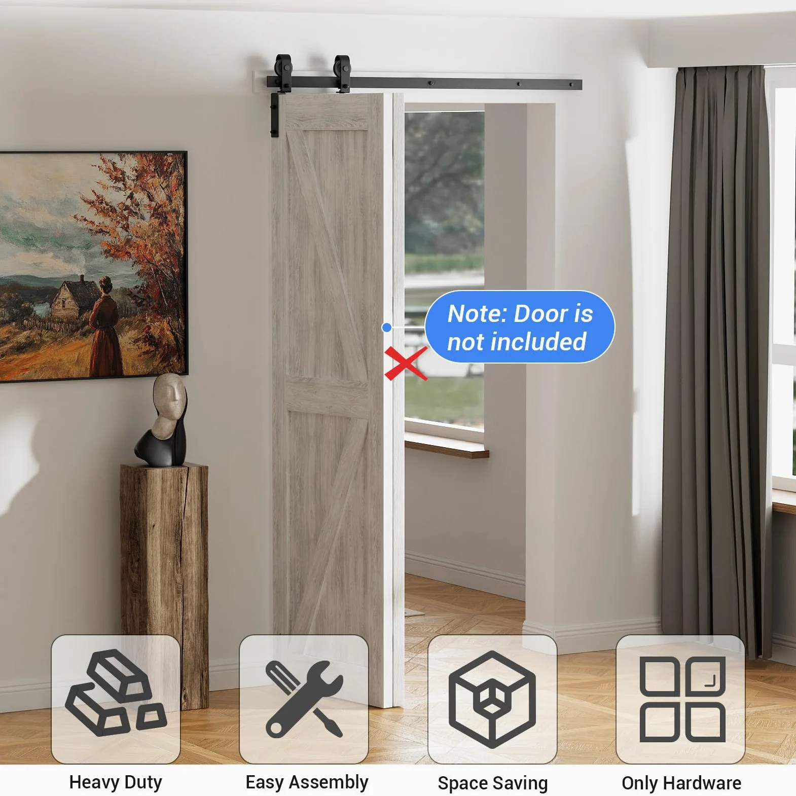 203cm/6.6FT Binario per Porta Scorrevole Bifold Kit Porta Scorrevole Nera per 2 Porte Scorrevoli Interno Esterno Muro 99cm Larga