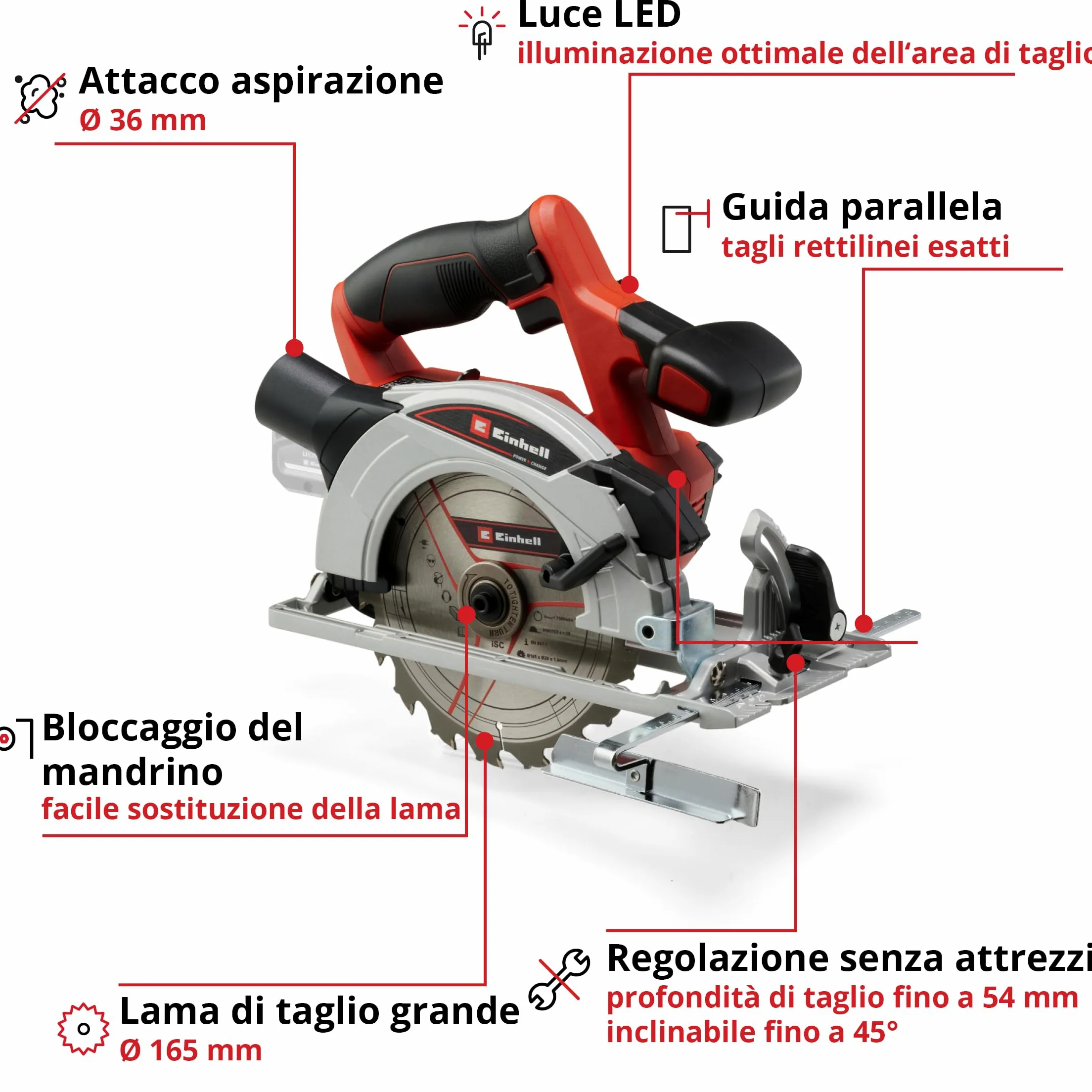 Einhell 4331207 Circolare Fili Te-CS 18/165-1 Li-Solo Power X-Change (Tavolo per Sega Realizzato in Alluminio, Montaggio Semplice Attrezzi, Fornito Senza Batteria o Carico)