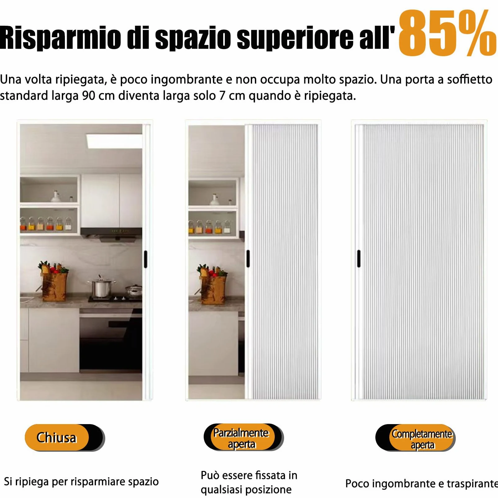 Porta a fisarmonica Porta a soffietto for interni,Disegno A Nido D'ape,per Armadi/Corridoi/Camere da Letto/Balconi/Cucine/Bagni Bianco 70×210cm