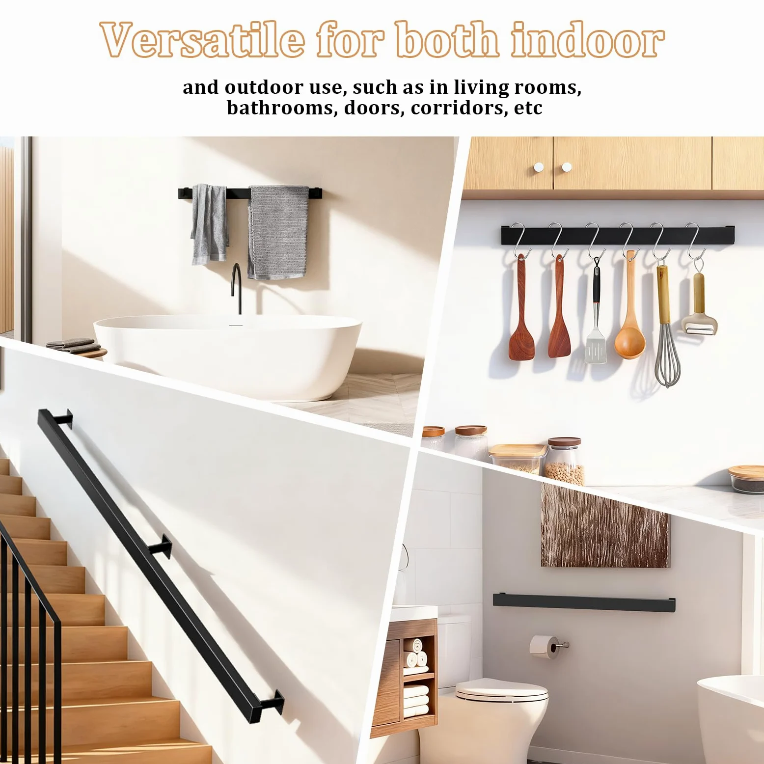 Passamano per Scale Interne, Corrimano Nero in Metallo, Combinati Liberamente, Ringhiera per Scale Interne per Scale, Soffitta, Villa, 300cm