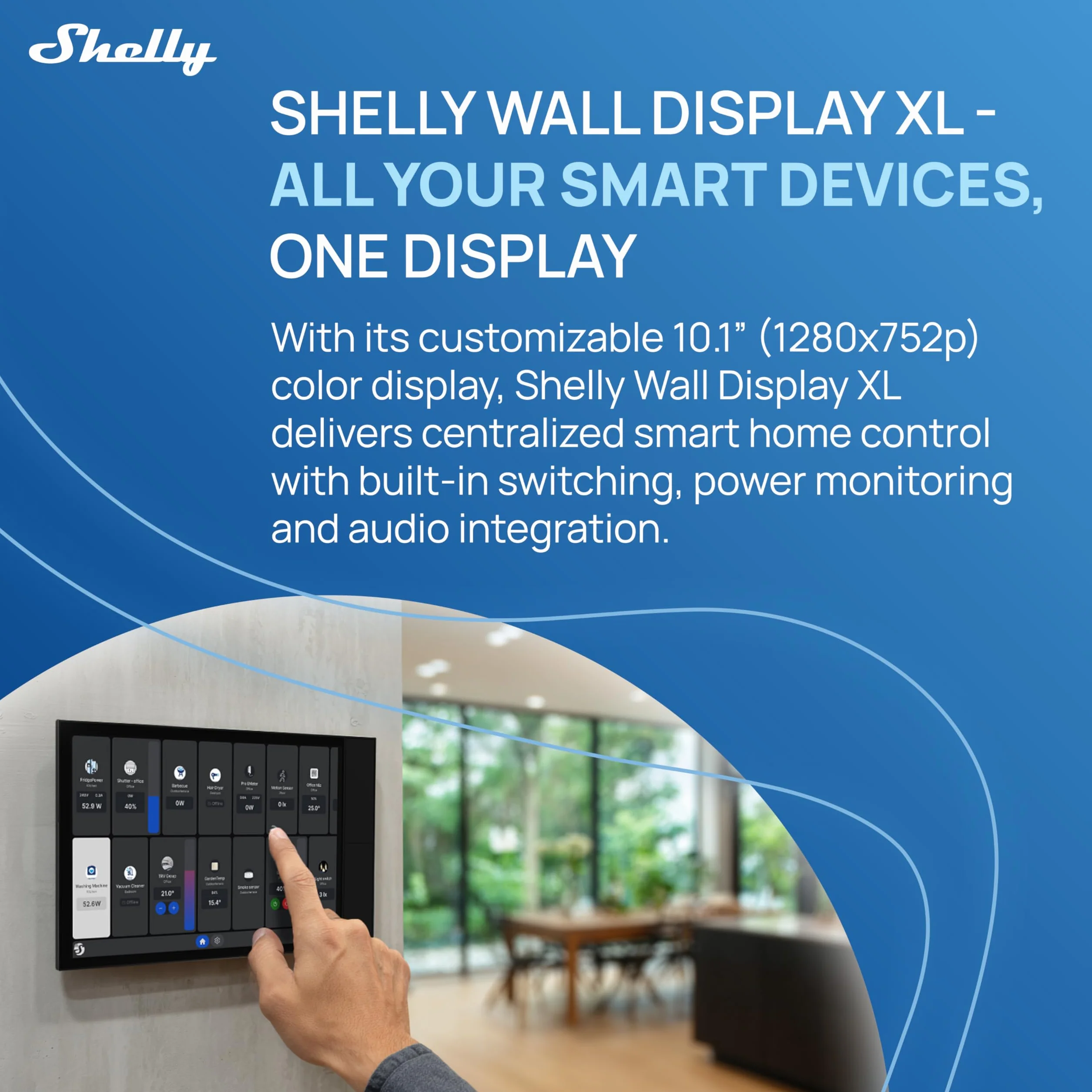 Shelly Wall Display XL Nero - 10.1" Pannello di Controllo Smart WiFi, 4 Pulsanti, Termostato, Relè Integrato 5A, Richiede Neutro, Sensori LUX, Altoparlanti Stereo, Home Assistant, Domotica
