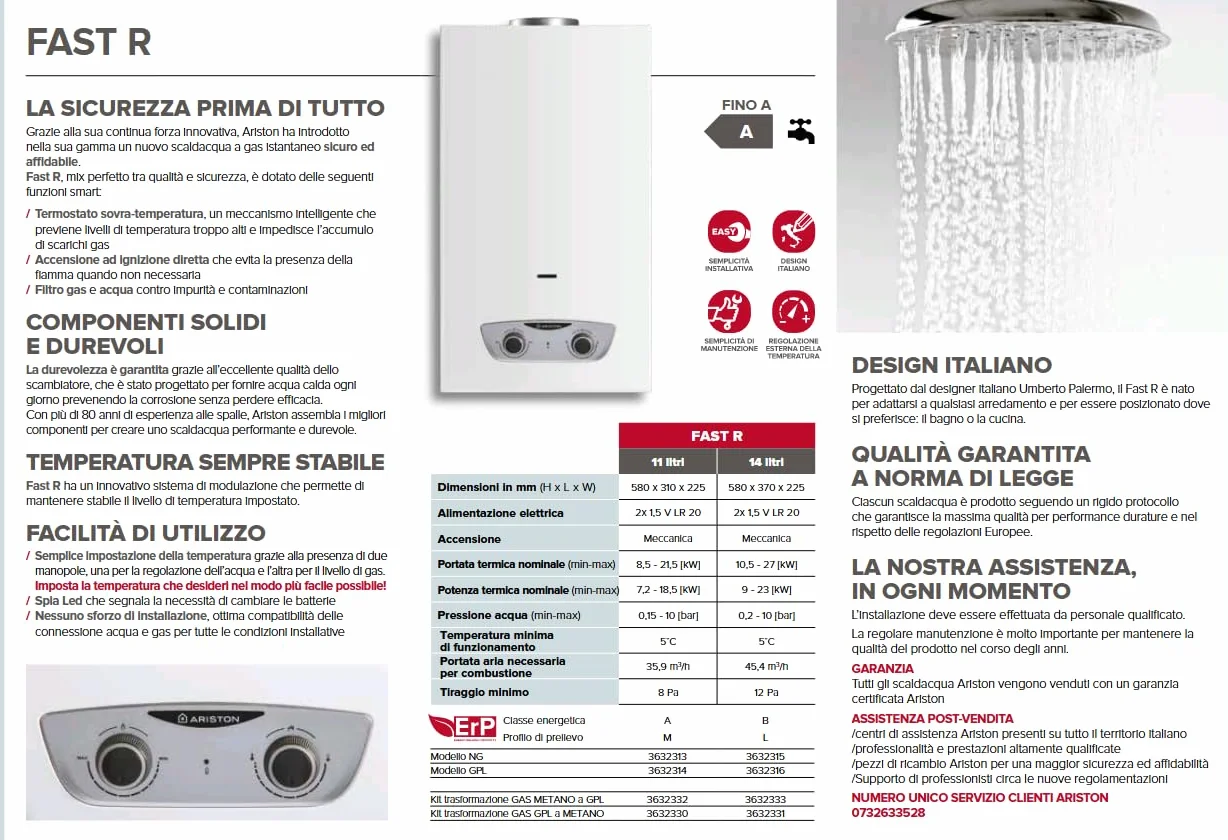SCALDABAGNO A GAS ARISTON MODELLO FAST R 11 EU GPL