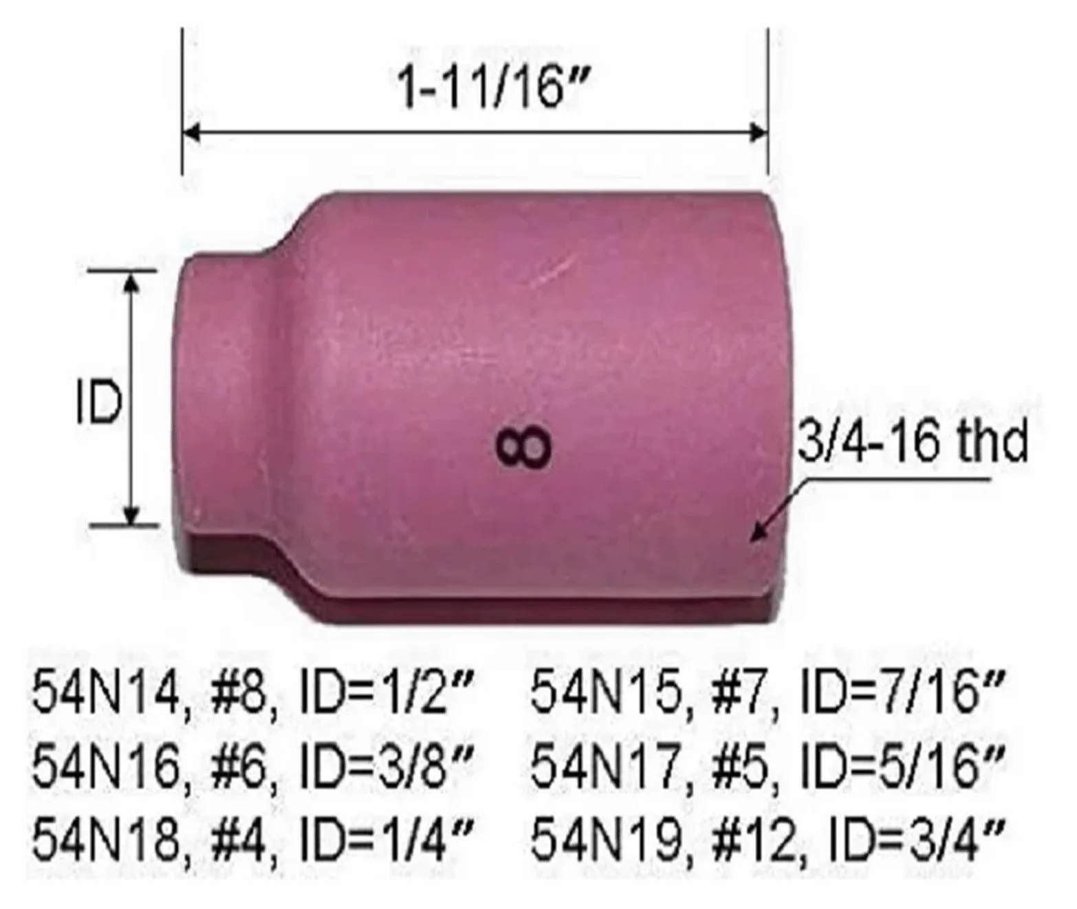 Tazza in Ceramica con Lente T+I+G 54N14 (#8, 1/2",D12,5 * 42mm) for Torcia di Saldatura T+I+G Serie WP 17 18 2610pz