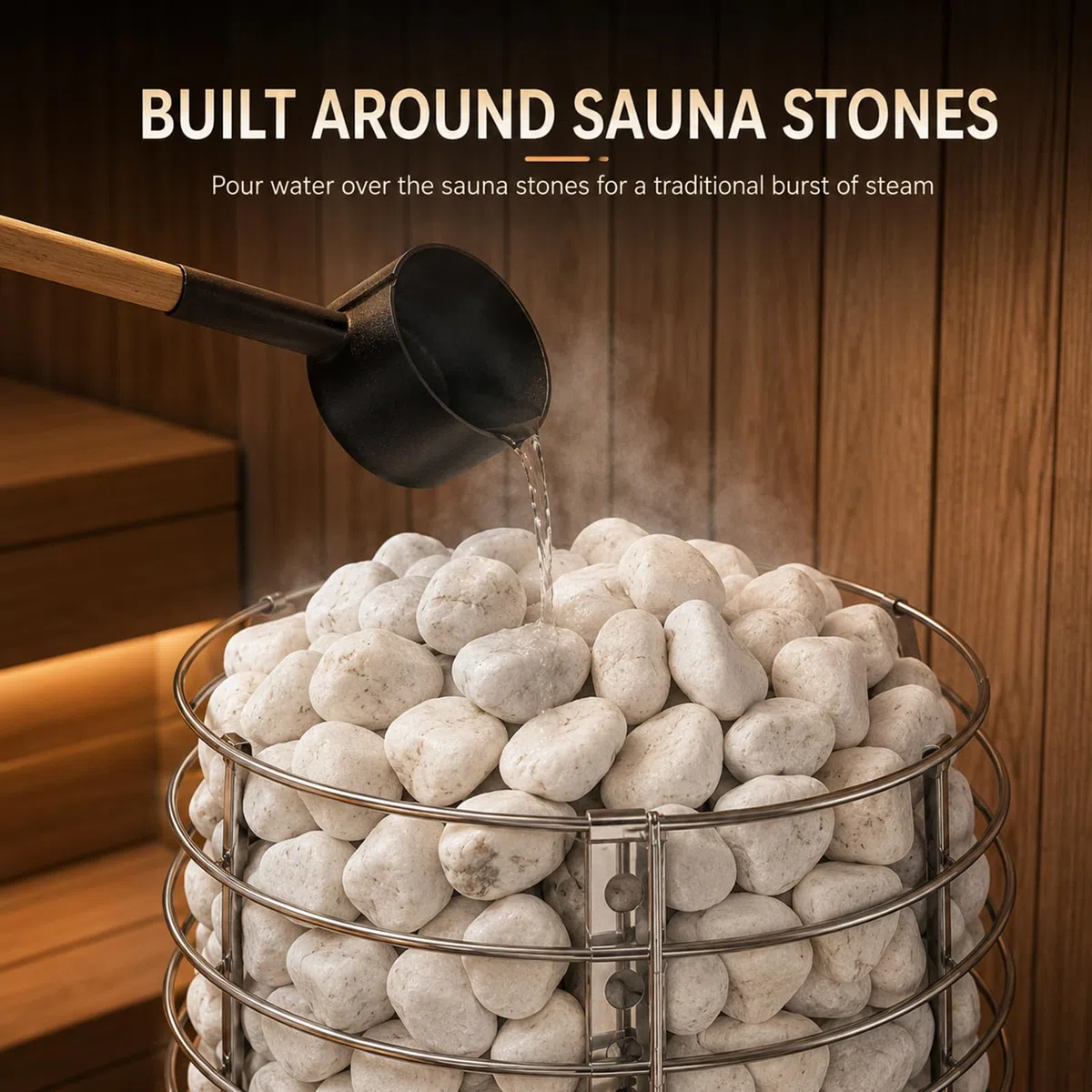 Stufa Sauna Elettrica, Colonna Inox con Cestello Aperto, 3kW 6kW
