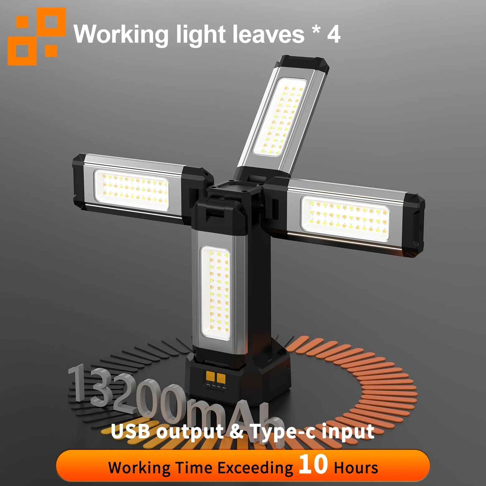 Faretto a Batteria Ricaricabile in Alluminio da 13200 mAh, con Supporto Pieghevole e Borsa per il Trasporto, Faro da Cantiere 8000 Lumen Dimmerabile