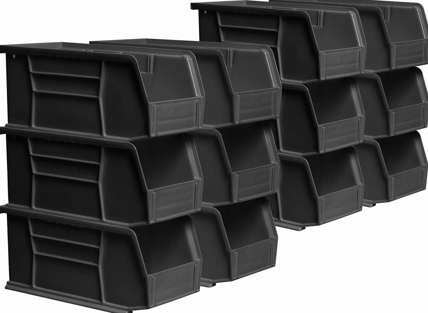 Akro-Mils 30230 AkroBins Plastic Storage Bins, Space-Saving Stackable Bins for Garage, Pantry, Craft Organization, 27,6 cm x 14 cm x 12,7 cm, neri, confezione da 12