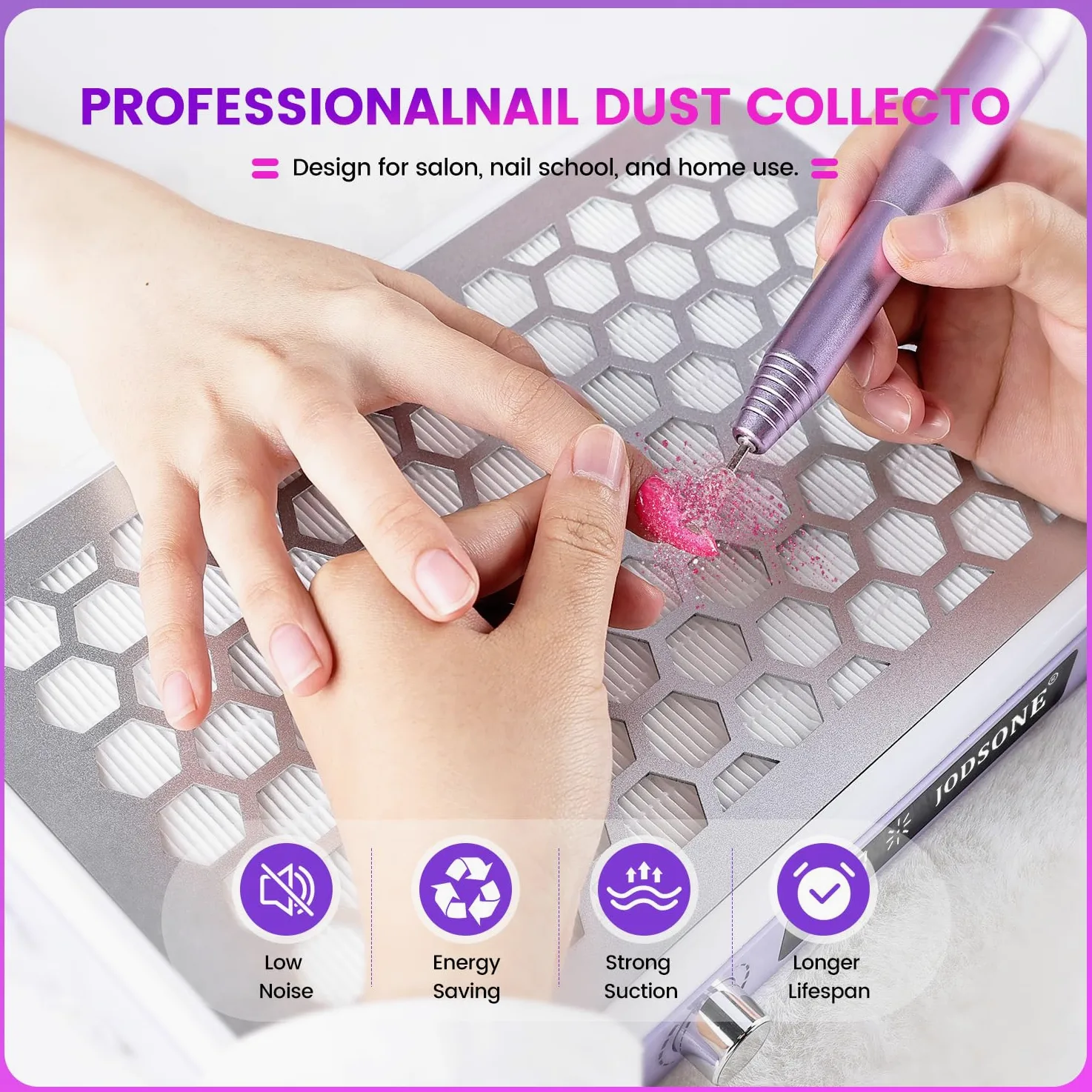 JODSONE, Collettore Professionale di Polvere per Unghie con Doppie Ventole Turbo e Display LED, Portatile, Elevata Efficienza di Rimozione della Polvere, Controllo Intelligente per Uso in Nail Art e