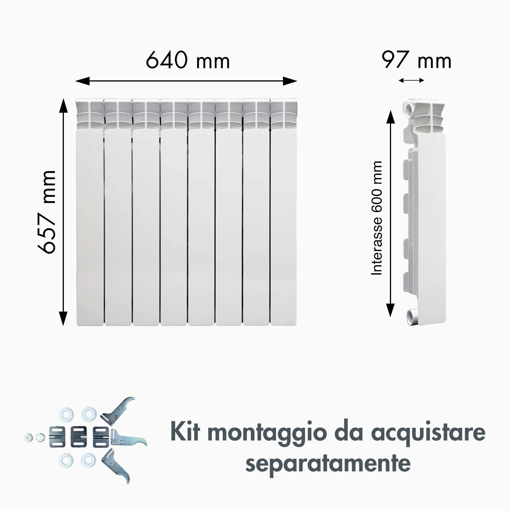 Fondital V710AM04408 Radiatore in alluminio pressofuso Exclusivo D3, Interasse 600 mm, 8 elementi, bianco