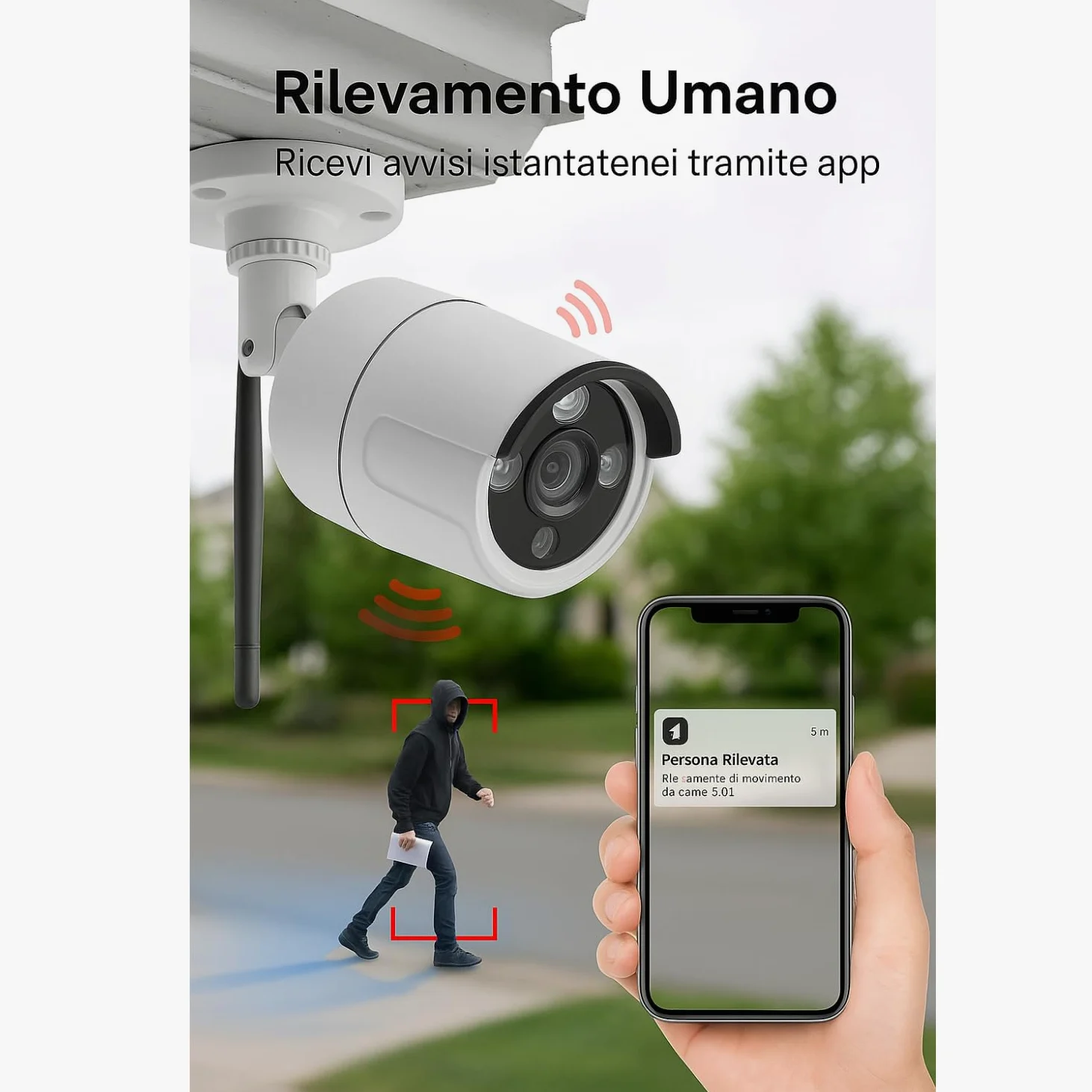 DE ROSA SHOP Kit Videosorveglianza Wireless, HD 4 Telecamere WiFi, Sistema IP Remoto con NVR, Supporto 5G e Connessione LAN, Sistema di Sorveglianza con Rivelazione Movimento.