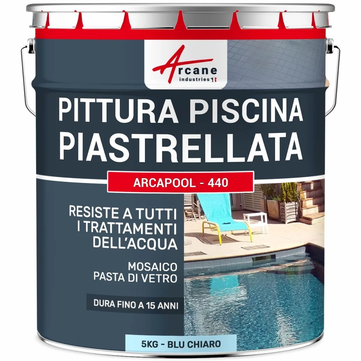 ARCANE INDUSTRIES Vernice per bordo piscina, per piastrelle della piscina - ARCAPOOL - 440-5 kg (fino a 15m² per 2 strati) Azzurro