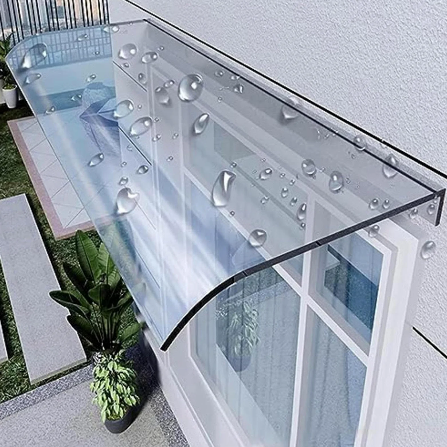 Tettoia Per Esterno In Policarbonato,Pensilina Da Esterno,Tettoie Per Esterno In Pvc,Per Garage Finestra Patio Pensiline Esterne Trasparenti,transparent-50x180cm/19.6"x71in"